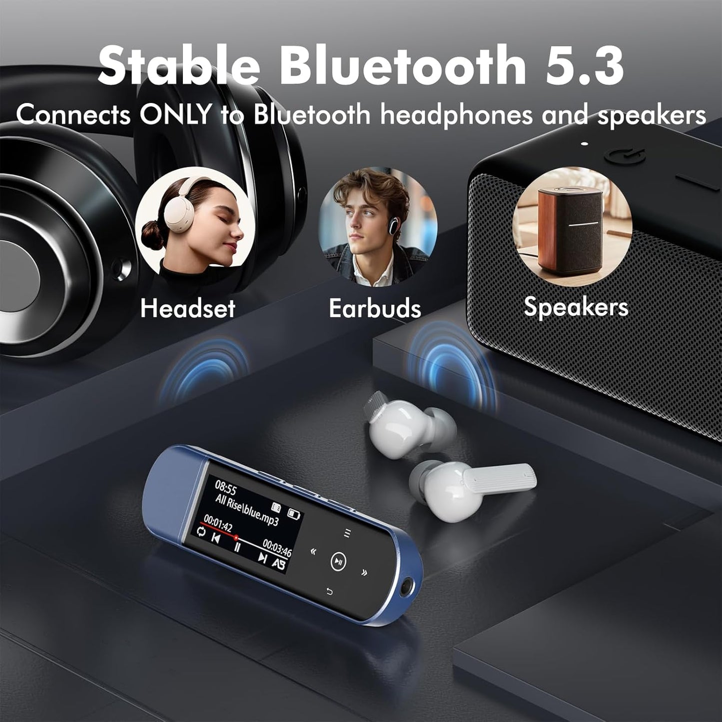 RUIZU 64GB MP3 5.3, MP3 USB Player with Bluetooth Clip Jam Portable Music Player for Sports Running, USB Player Stick