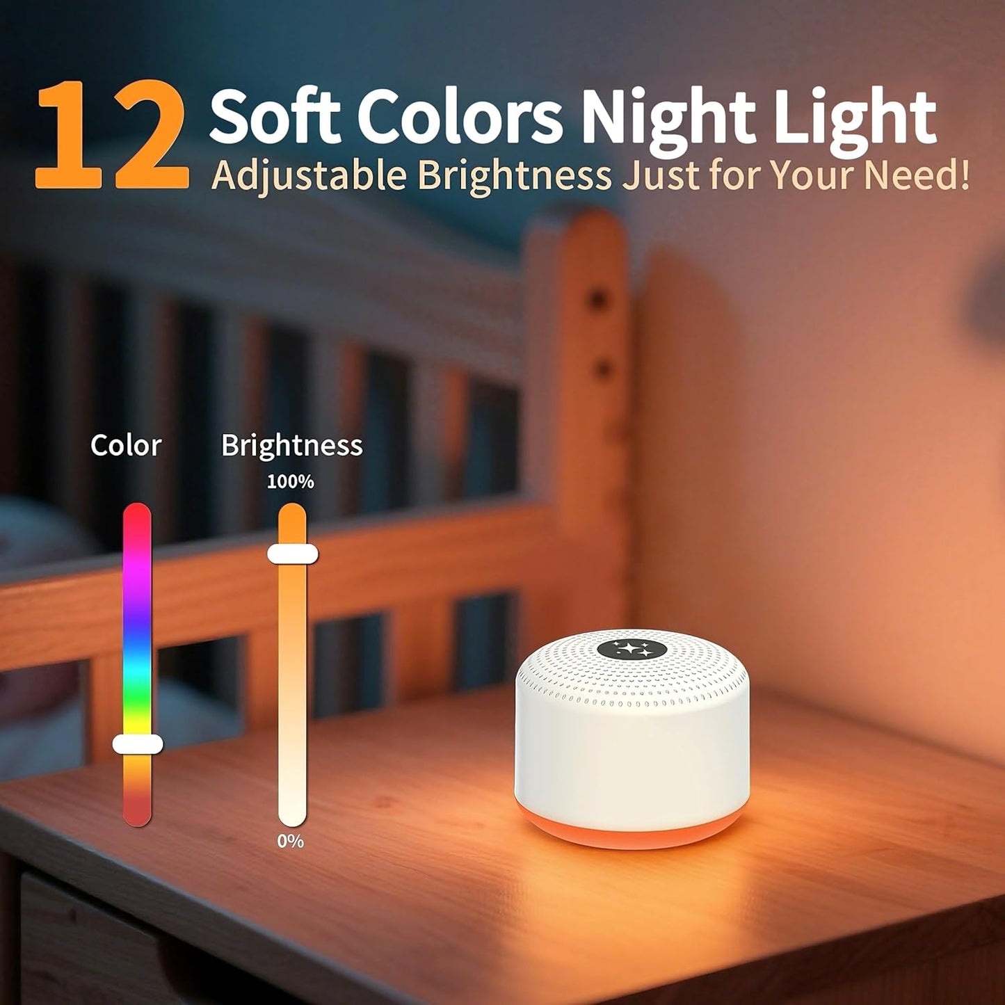 Soothing Sounds White Noise Machine - Portable Sleep Aid with 30 Relaxing Sounds & 12 Color Options