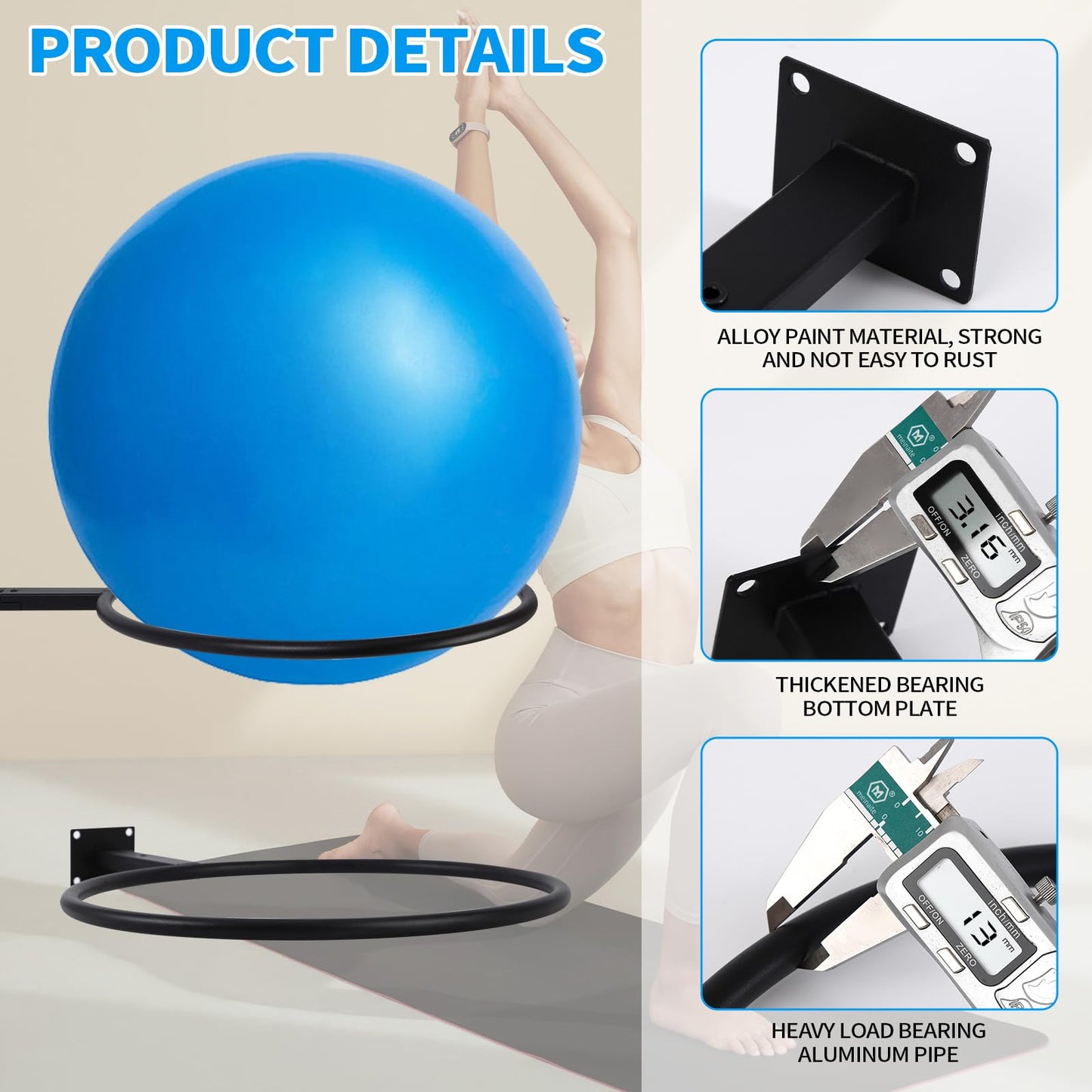 XIAOPEIZHI Black Yoga Ball Holder, Exercise Ball Storage Ball Holder Wall Mount Stability Ball Holder for Home and Yoga Studios or Commercial Gyms,Acts as a Yoga Ball Holder. Set of 2.