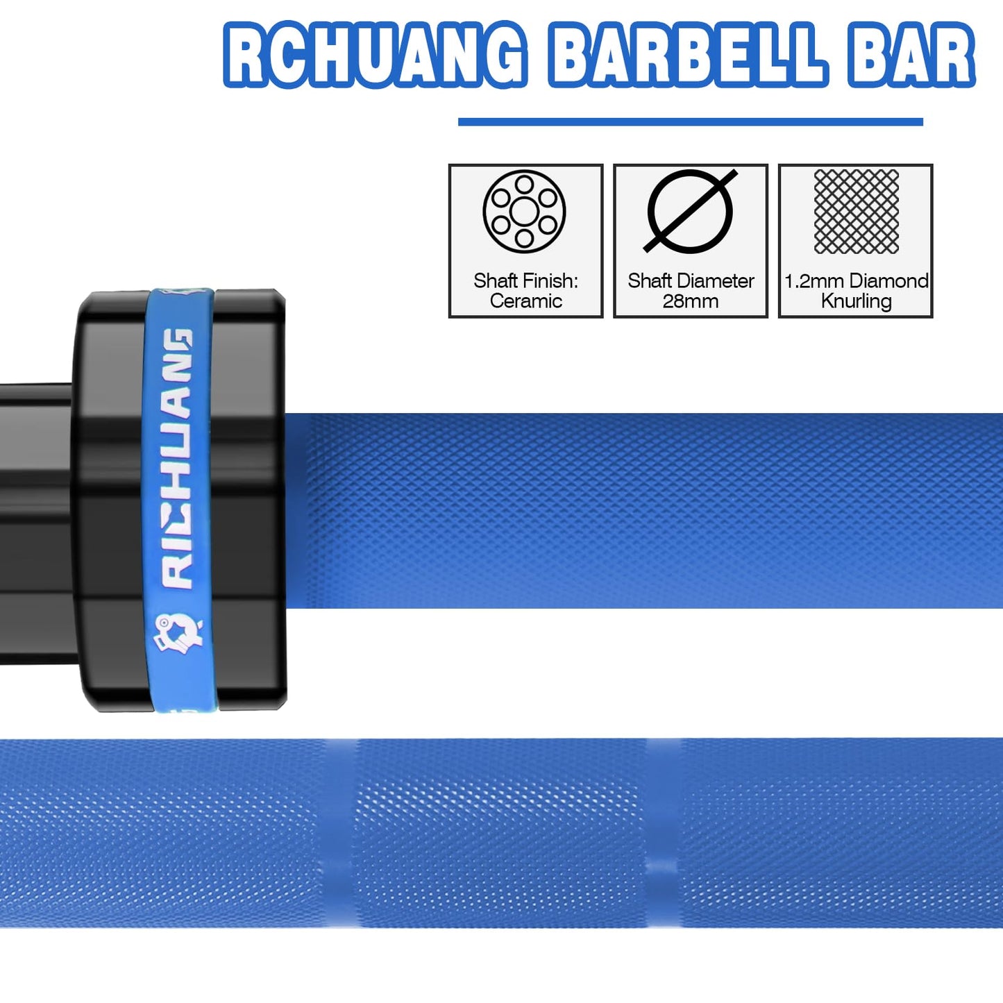RICHUANG 7ft Olympic Barbell Weight Bar for Weightlifting, Powerlifting, CrossFit Training, 500 lbs Max Load Capacity, Q235 Steel, 2 Inch Olympic Strength Training Bar for Home Gym Exercises Fitness Equipment 500LBS-Blue