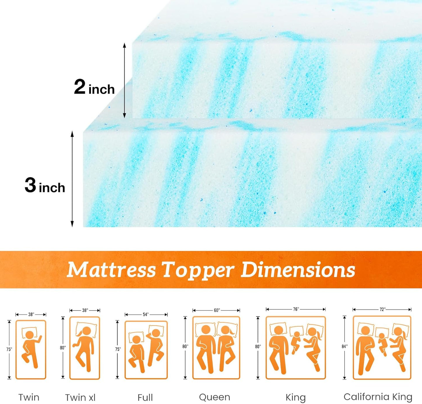 Sweetcrispy Mattress Topper - 3 Inch Thick Memory Foam Gel Infused Cooling Pad | California King, CertiPUR US Certified