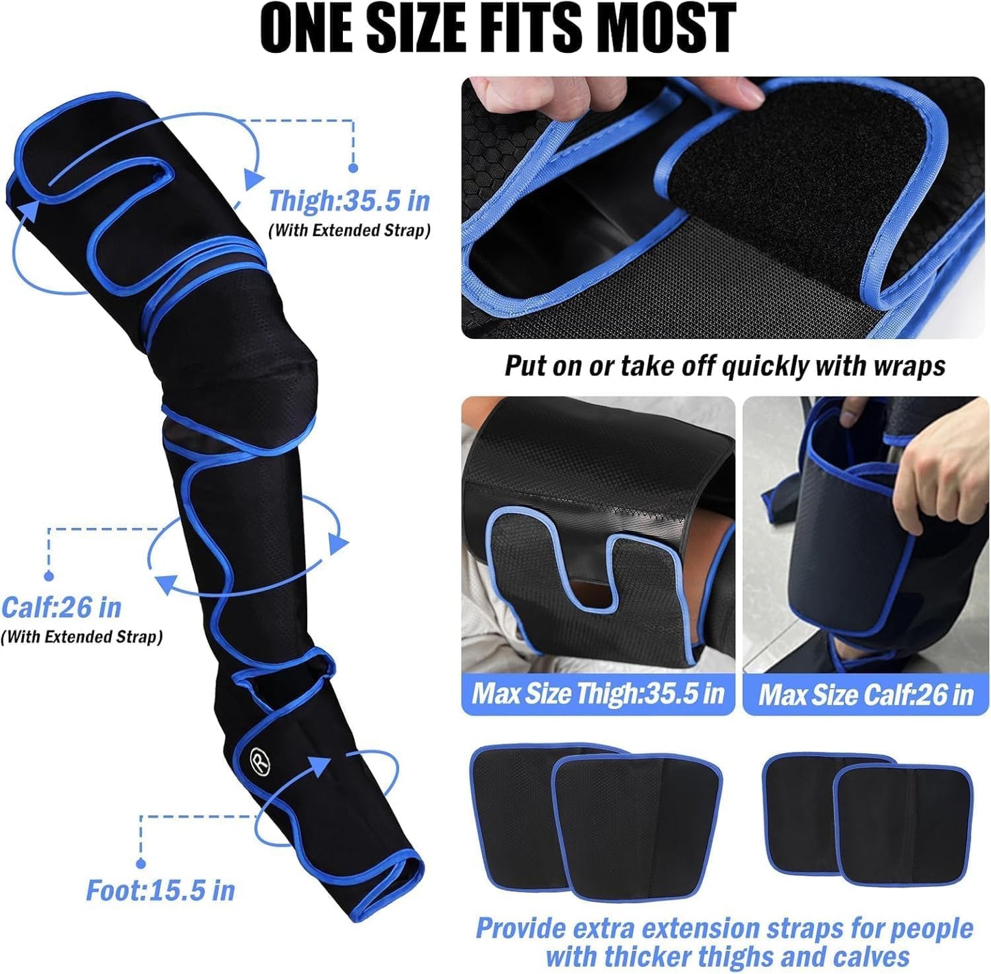 FinityPro FSA Air Compression Leg Massager for Circulation and Pain Relief, Full Leg Compression Boots with Adjustable Extension Straps for Foot Calf Thigh, 3 Modes & 20-Min Auto Shut-Off