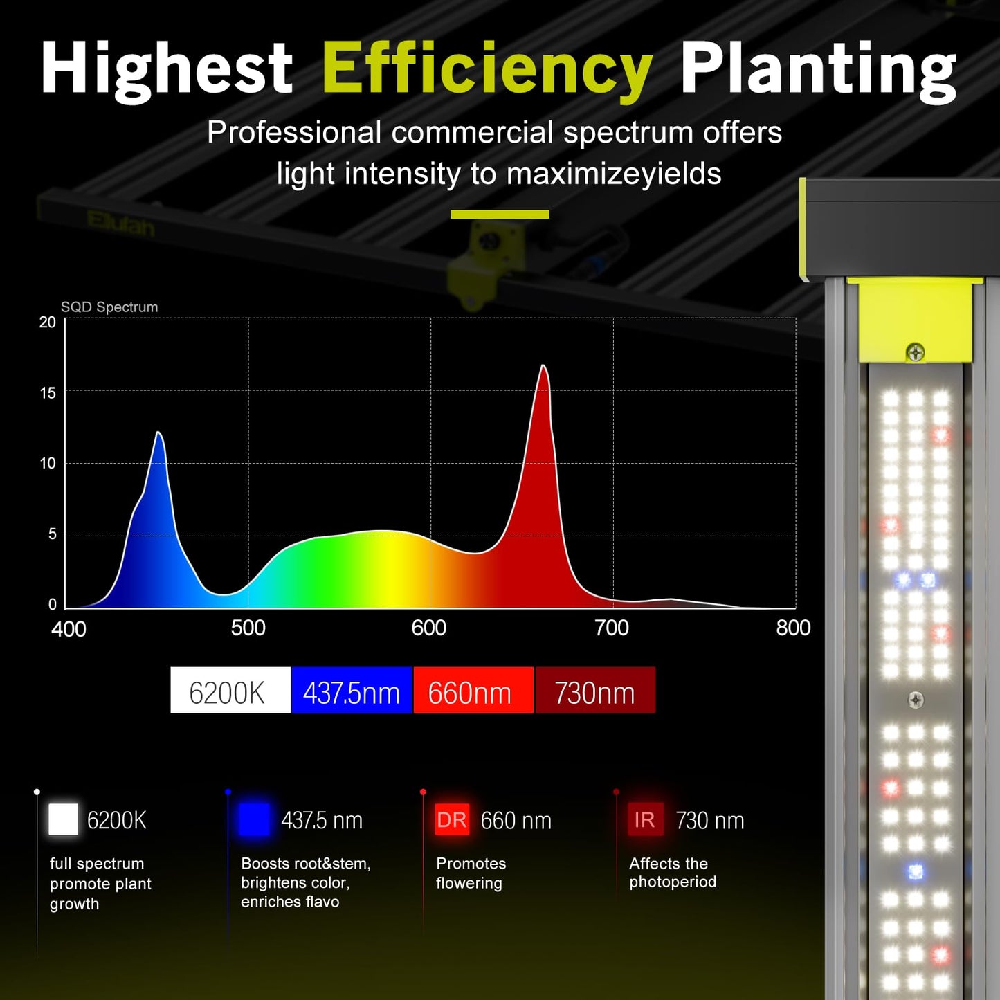 ELUFAH NHI 6500 650W LED Grow Lights, Commerial Full Spectrum Bar Style LED Grow Lamp for Indoor Plants, Dimmable Daisy Chain, 4x4/5x5ft Coverage Growing Lamp for Hydroponics, Greenhouse Plant Growing