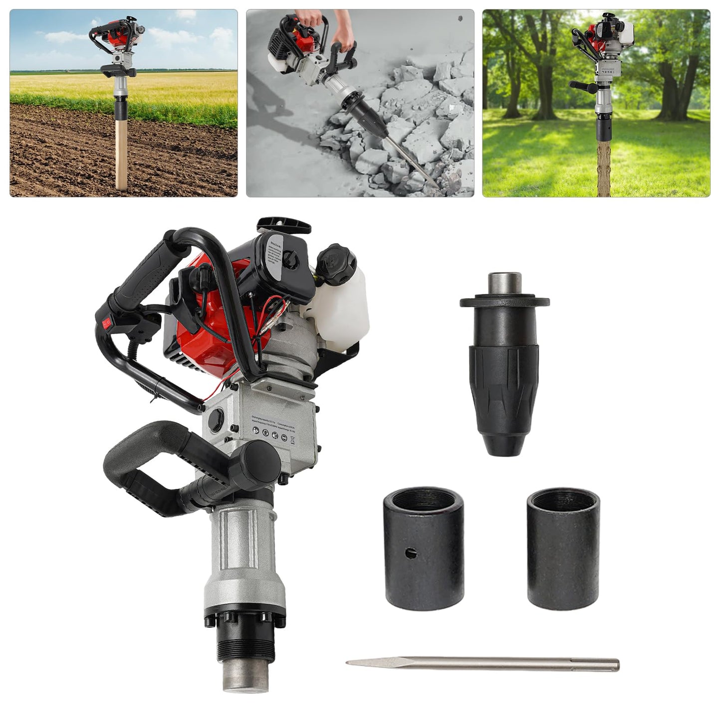 Upgrade T-Post Driver, 32.7CC 2-Stroke Gas-Powered Fence Post Driver, Heavy-Duty Petrol Pile Driver with SDS Max Drill and Conversion Head, New Model for Efficient Installation