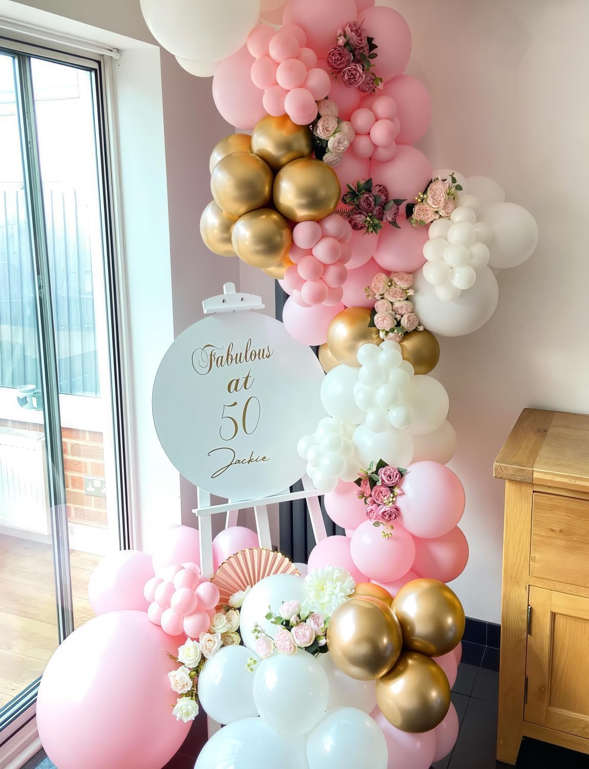 Skiennix Pink and Gold Balloons Set - 12 Inch Light Pink & White Metallic Balloons for Baby Shower & Birthday Parties