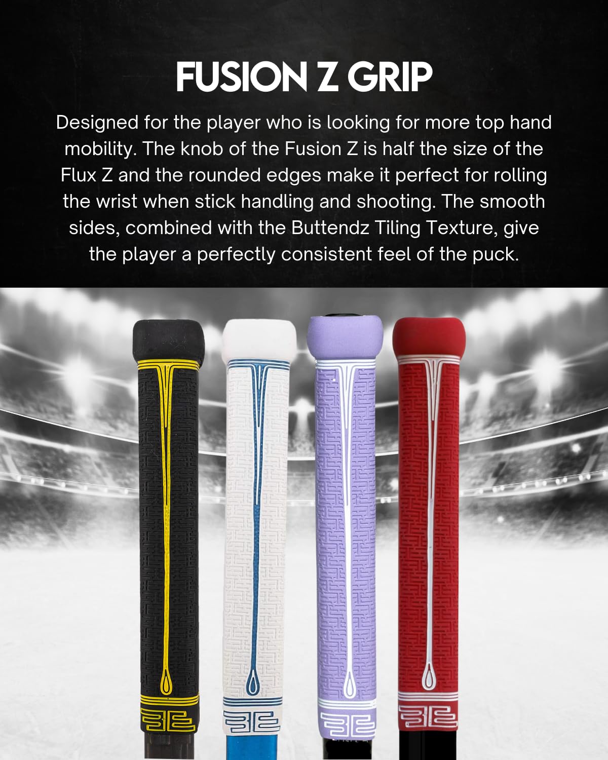 Buttendz Fusion Z Hockey Stick Replacement Grip - Reusable Design, Small Knob Player Grip for Top Hand Mobility, Fits All Stick Sizes (Blue, White Drip)