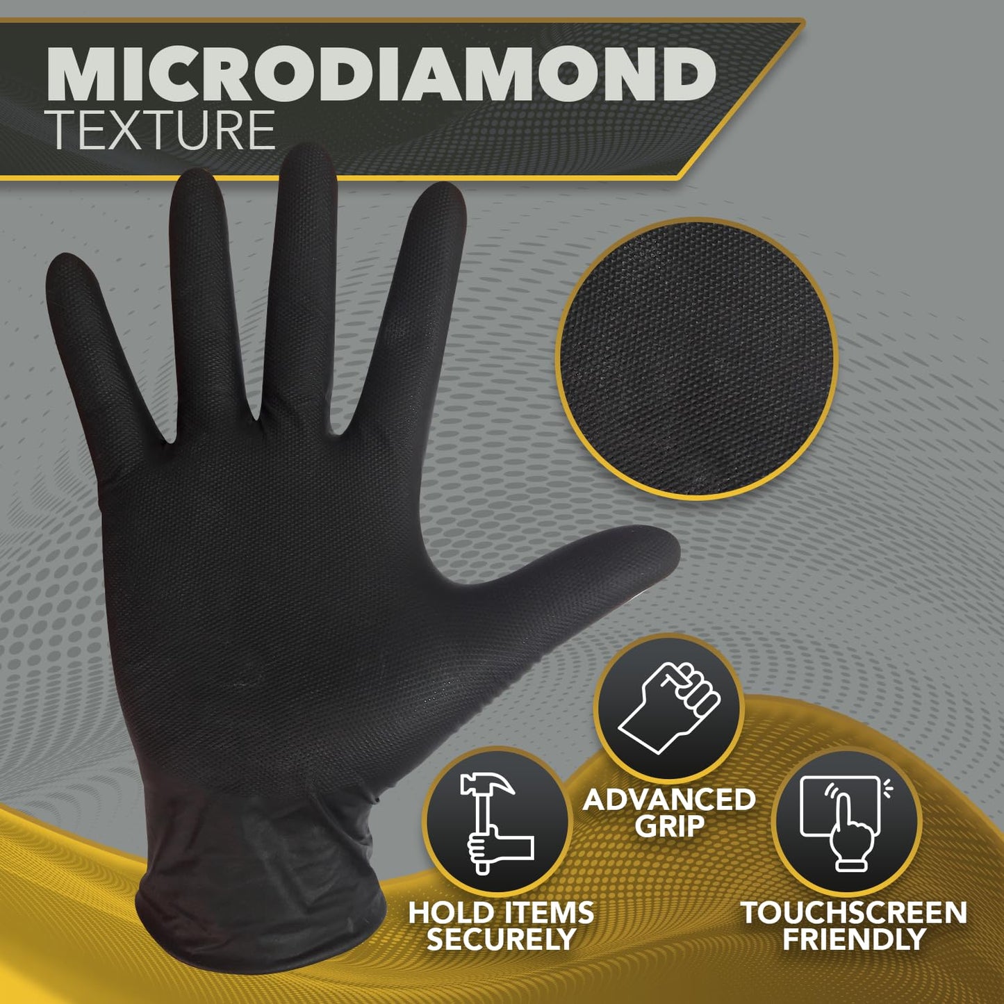 DAWG Black Nitrile Gloves, Disposable, Latex Free - Diamond Grip and Powder Free for Cleaning, Cooking, Safe Food Prep, Mechanic Work, General Service, Tattoo, Hair Dye - Professional Grade Medium
