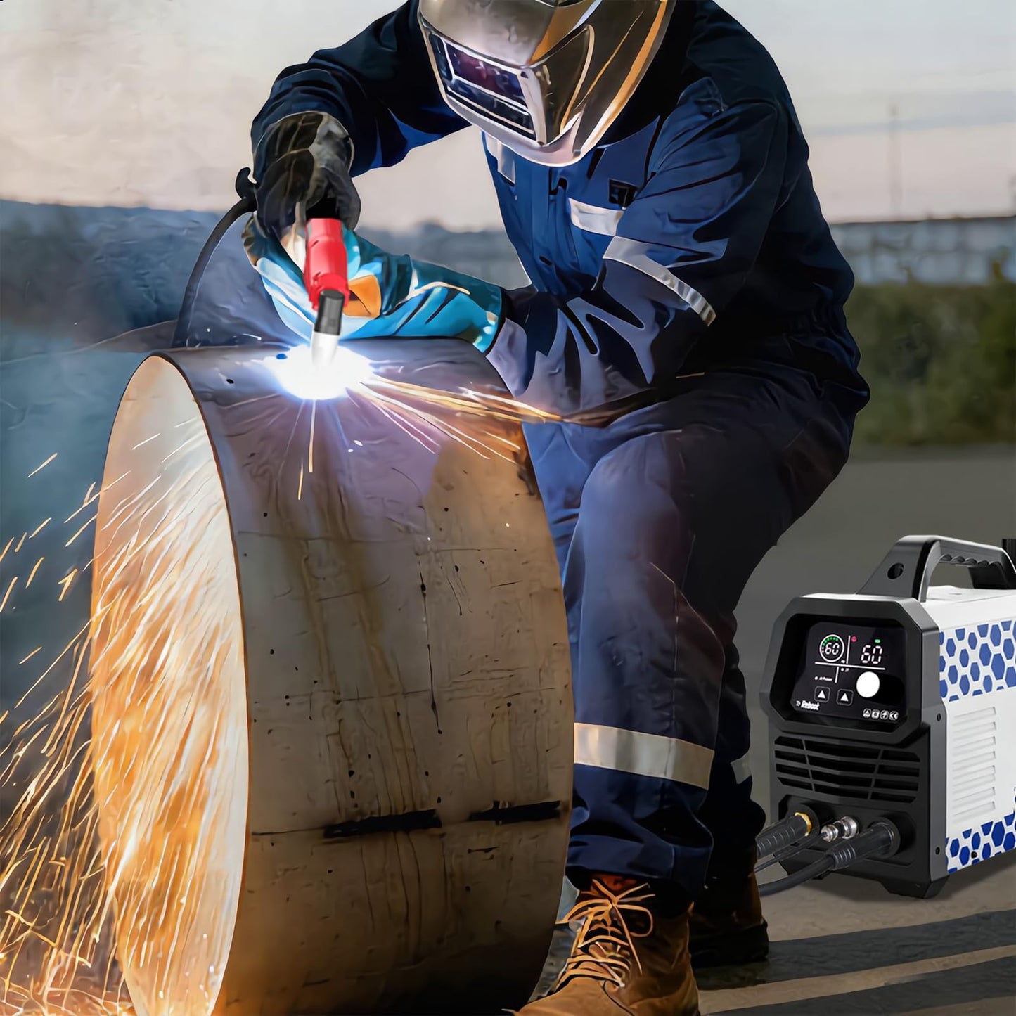 Reboot 60A Plasma Cutter, Large LED Display, 120/240V Synergic IGBT Inverter Cutting Machine, 1/2 Inch Clean Cut, 5/8 Inch Max Cut, Post Flow and 2T/4T, Built-in Air Regulator, for Beginners DIY Use