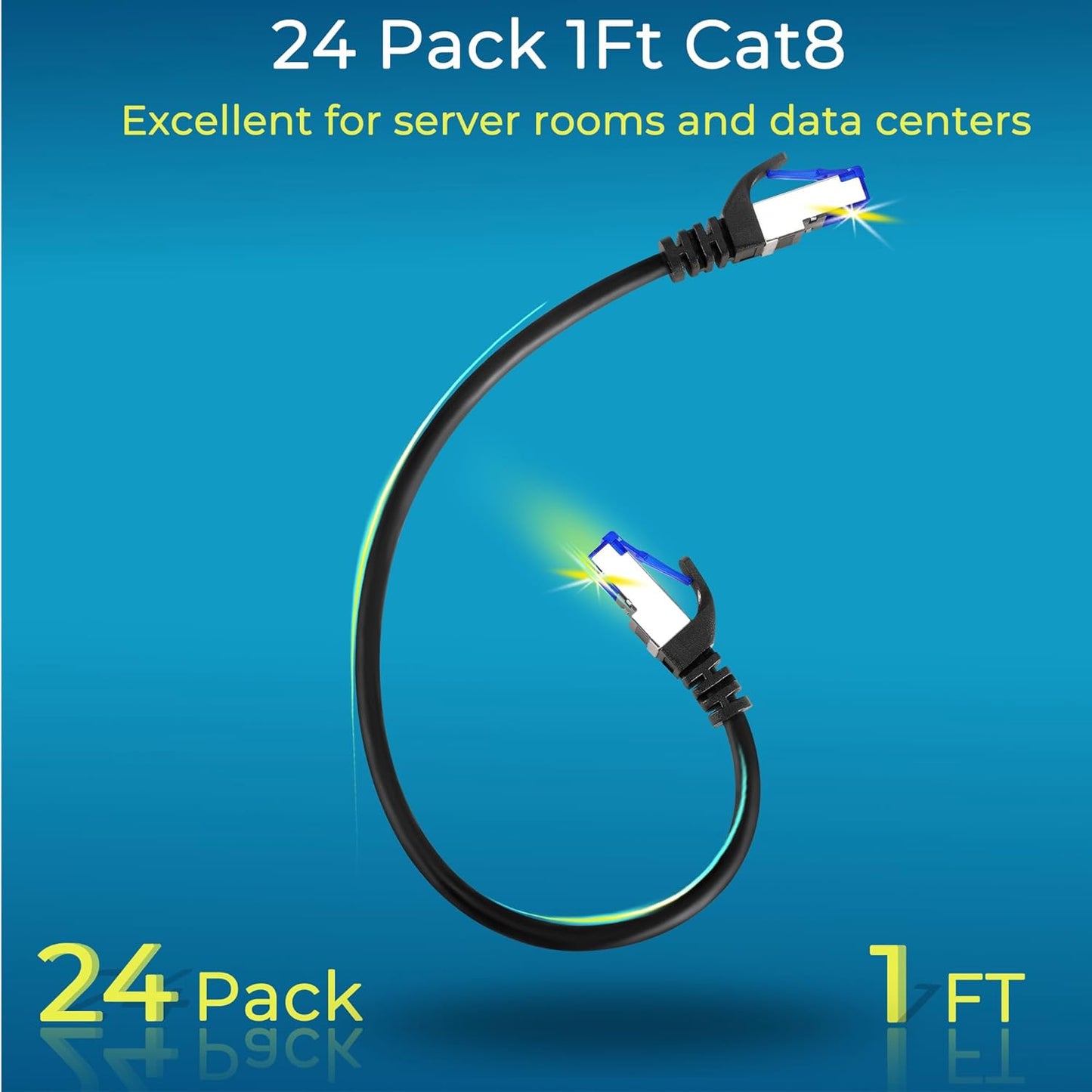 Rapink Cat8 1ft 24 Pack Cat8 40G 8 8 Patch Cables Slim, Ethernet Patch Cable Support, Snagless Cat Patch Cable