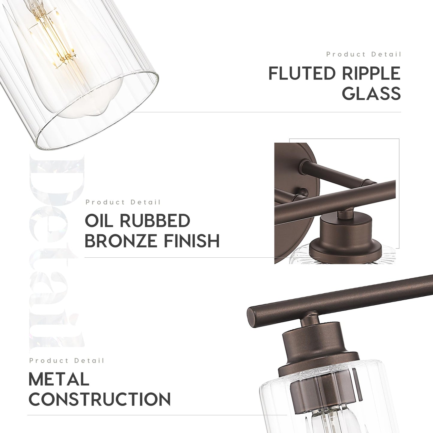 Emliviar 4-Light Vanity Light Fixture, 31 Inch, Fluted Ripple Glass Shade, Oil Rubbed Bronze Finish, Model YE295B