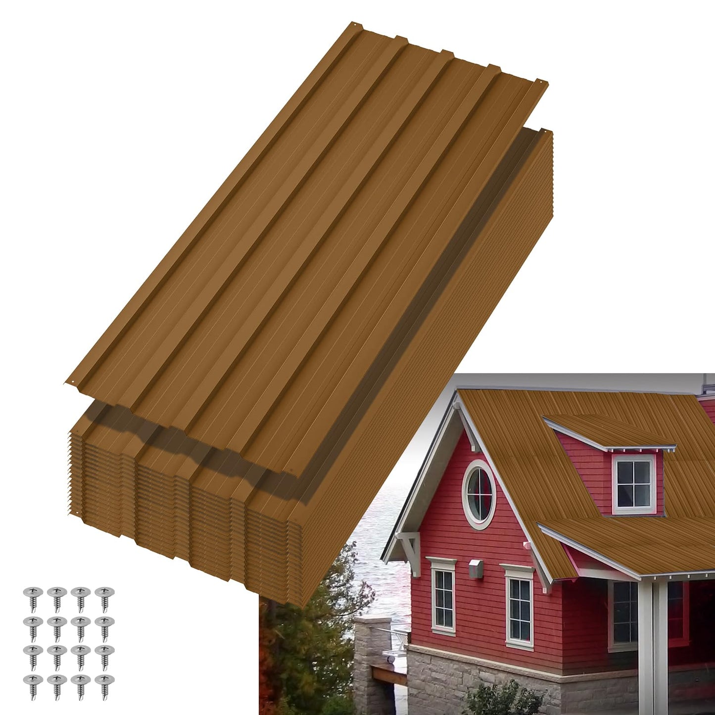 Garvee Metal Roofing Panels, 20 Pcs Waterproof Corrugated Metal Roof Panels, Heavy Duty Galvanized Steel Roof Sheets with Screws for Carports, Porch, Pergola, Easy to Install, 42.52 in x 16.77 in
