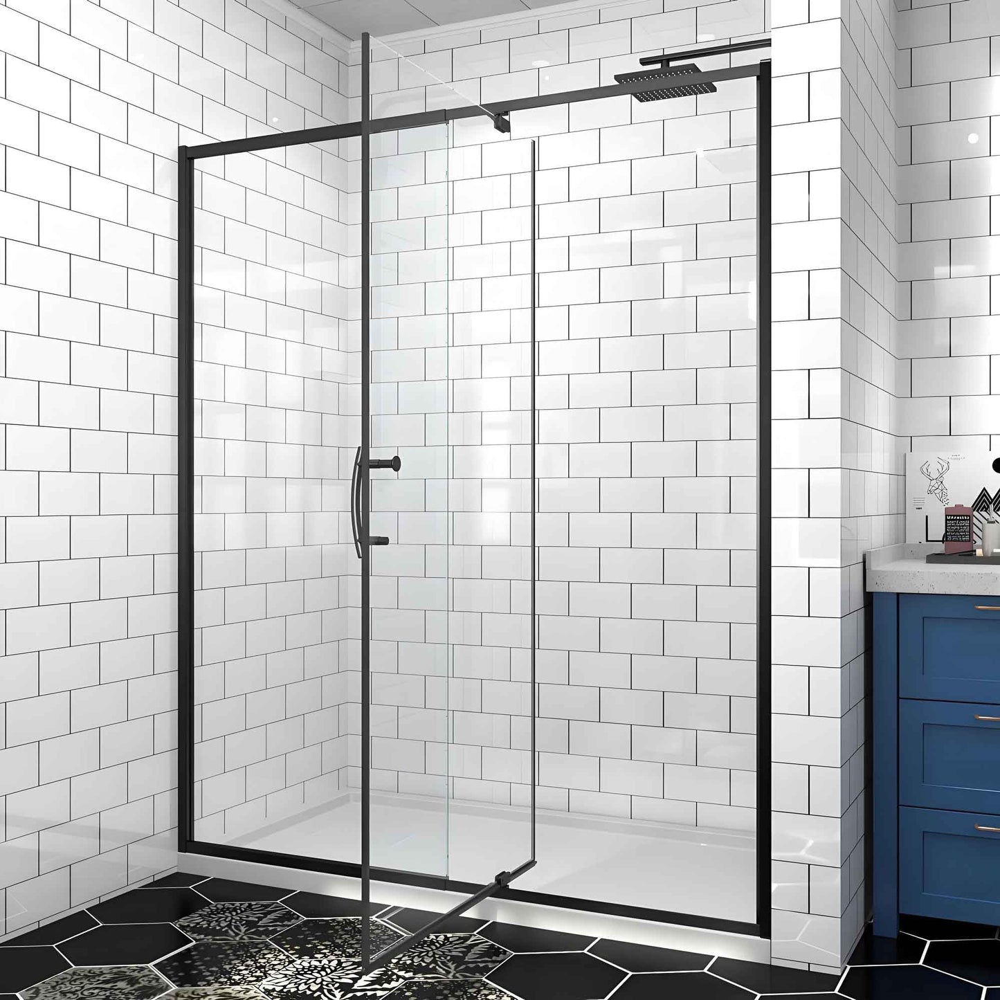 Rodkedc 56-60" W x 71" H Pivot Glass Shower Door,1/4"(6mm) Thick Clear SGCC Tempered Shower Glass Door,Matte Black Shower Door,Reversible Installation