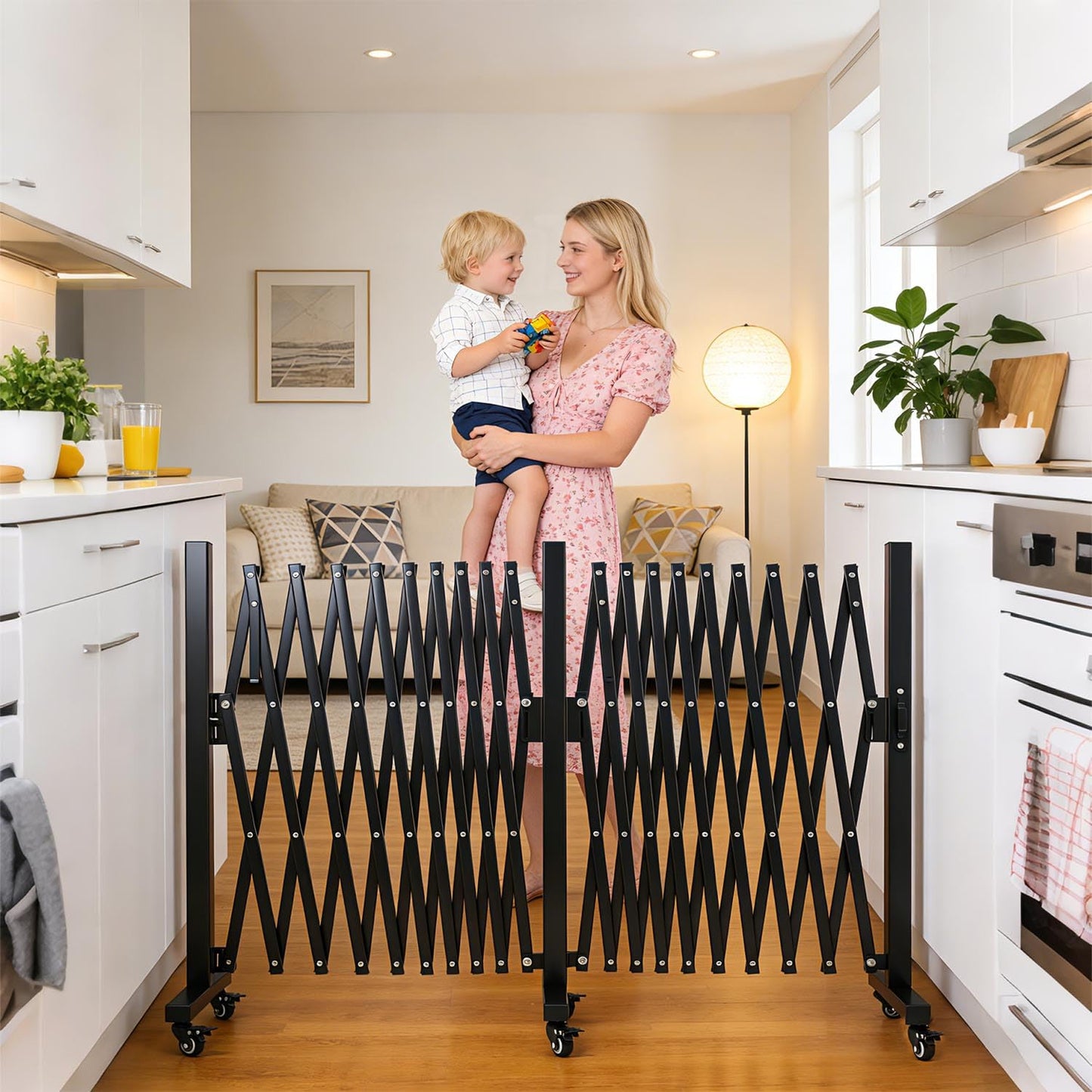 Expandable Fence, 17FT Expandable Barricade, Portable Folding Barricade Gate with Locking Casters, Adjustable Mobile Barricade Metal Traffic Fence for Garden Patio Garages