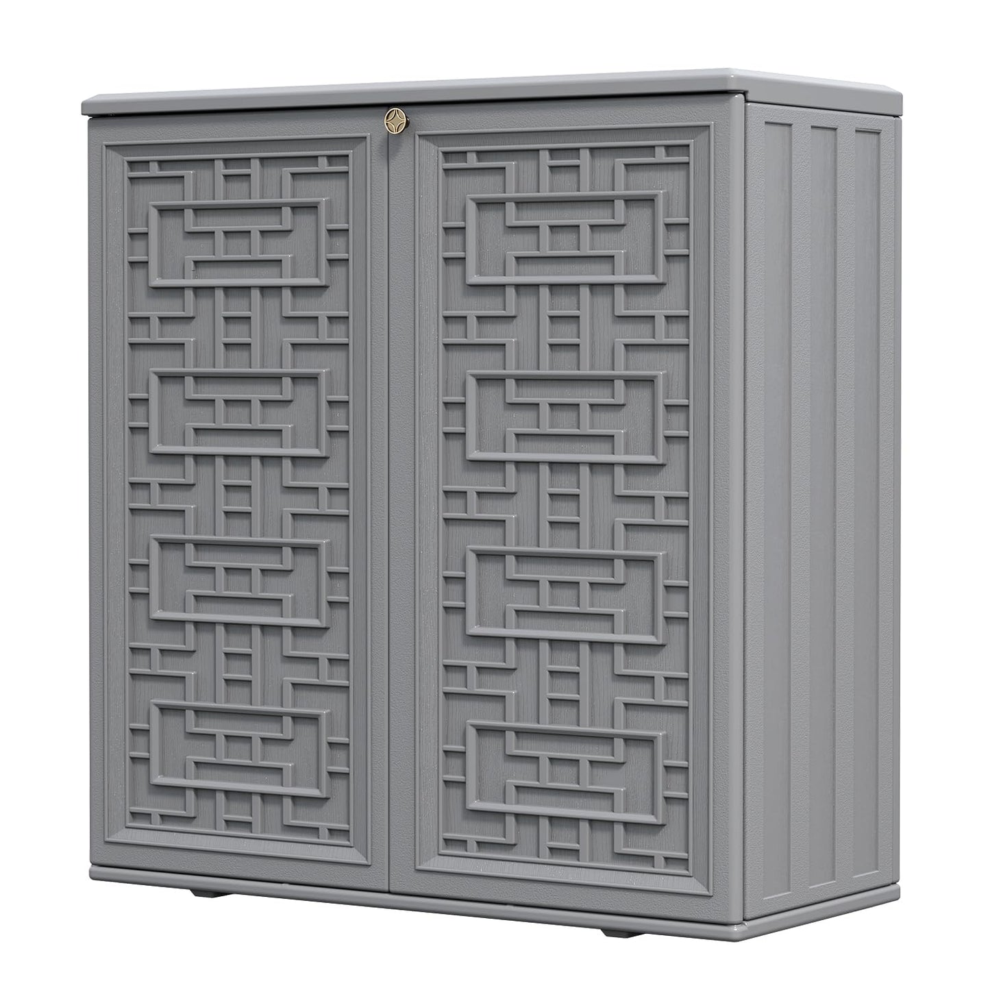 HOMSPARK Indoor/Outdoor Storage Cabinet with Doors and Shelf, 34”x15”x36” HDPE Plastic Storage Box Waterproof for Patio, Garden, Balcony, Multi-Purpose for Daily Tools, Grey