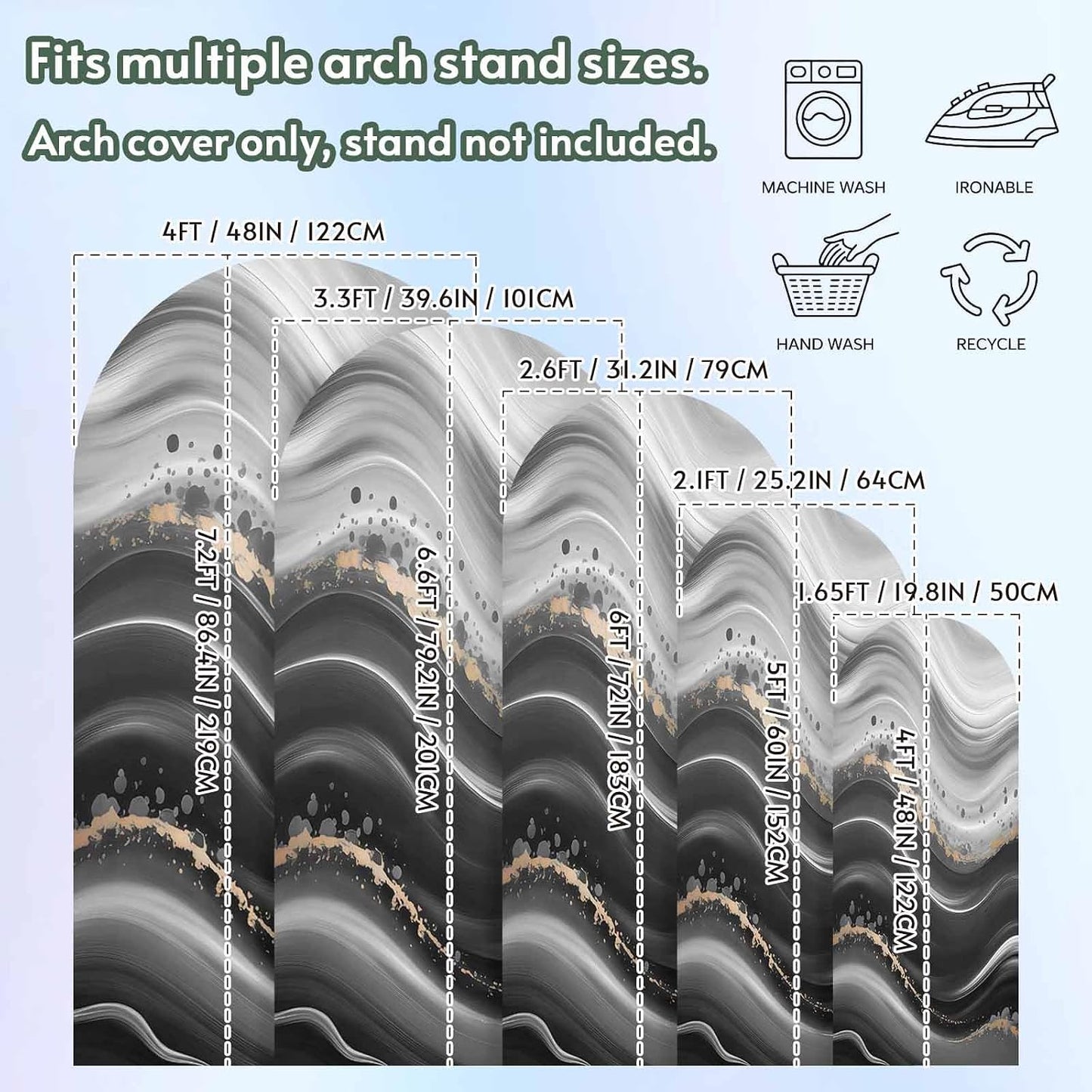 Jnbasdffb 7.2 Marble Wedding Arch Cover,Stretchy Spandex Arch Backdrop Stand Covers FT,Black Grey Oil Painting Gradient