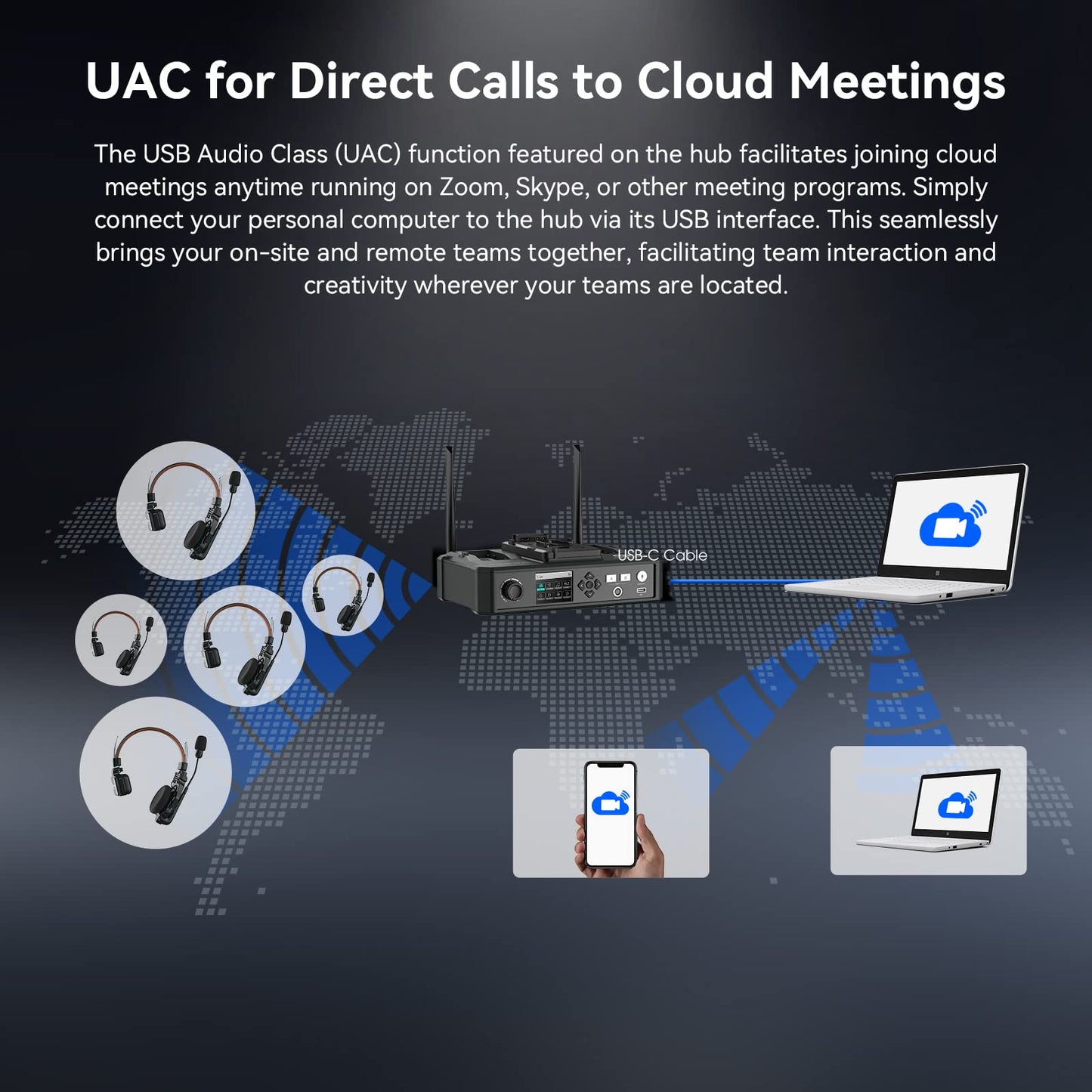 Hollyland Solidcom C1 PRO 9-Users Wireless Headset Intercom System ENC Noise Cancellation with Base Station, 1.9GHz Full-Duplex Team Communication with AB Grouping Cloud Meeting Announcement