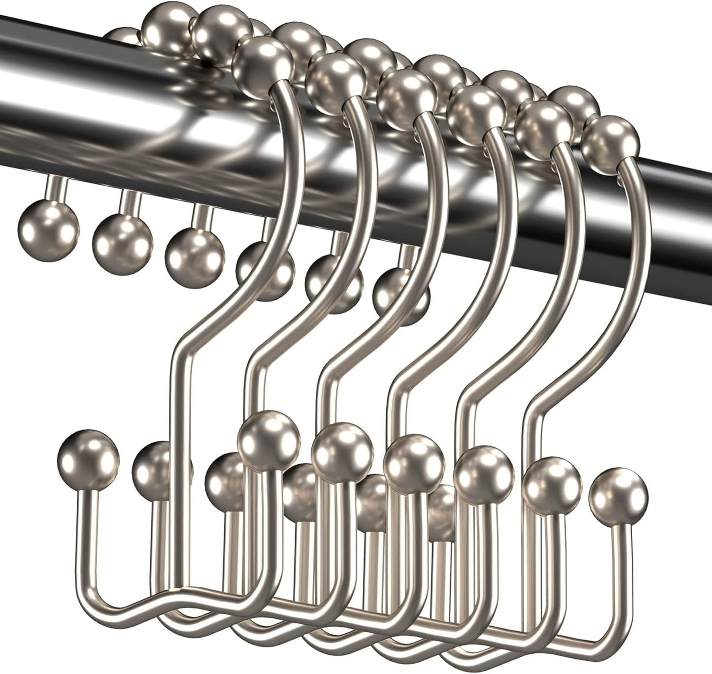 Titanker Shower Curtain Hooks - Rust Resistant Metal Double Glide Rings, Set of 12 - Nickel Finish