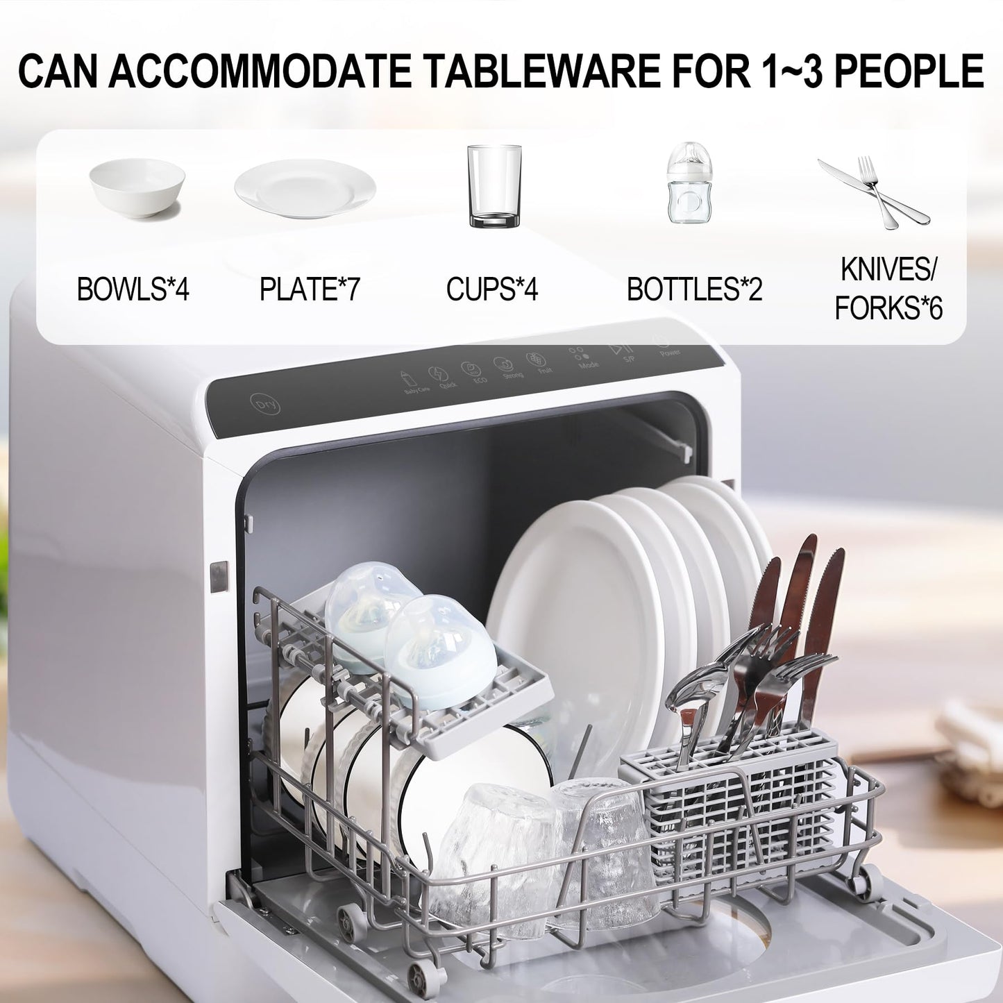 Countertop Dishwasher With Built-in Water Tank, Tabletop Dishwasher Mini Portable For Apartments and RVs, Compact Counter Dishwasher That Can Wash Baby Bottles. With Drying Function.