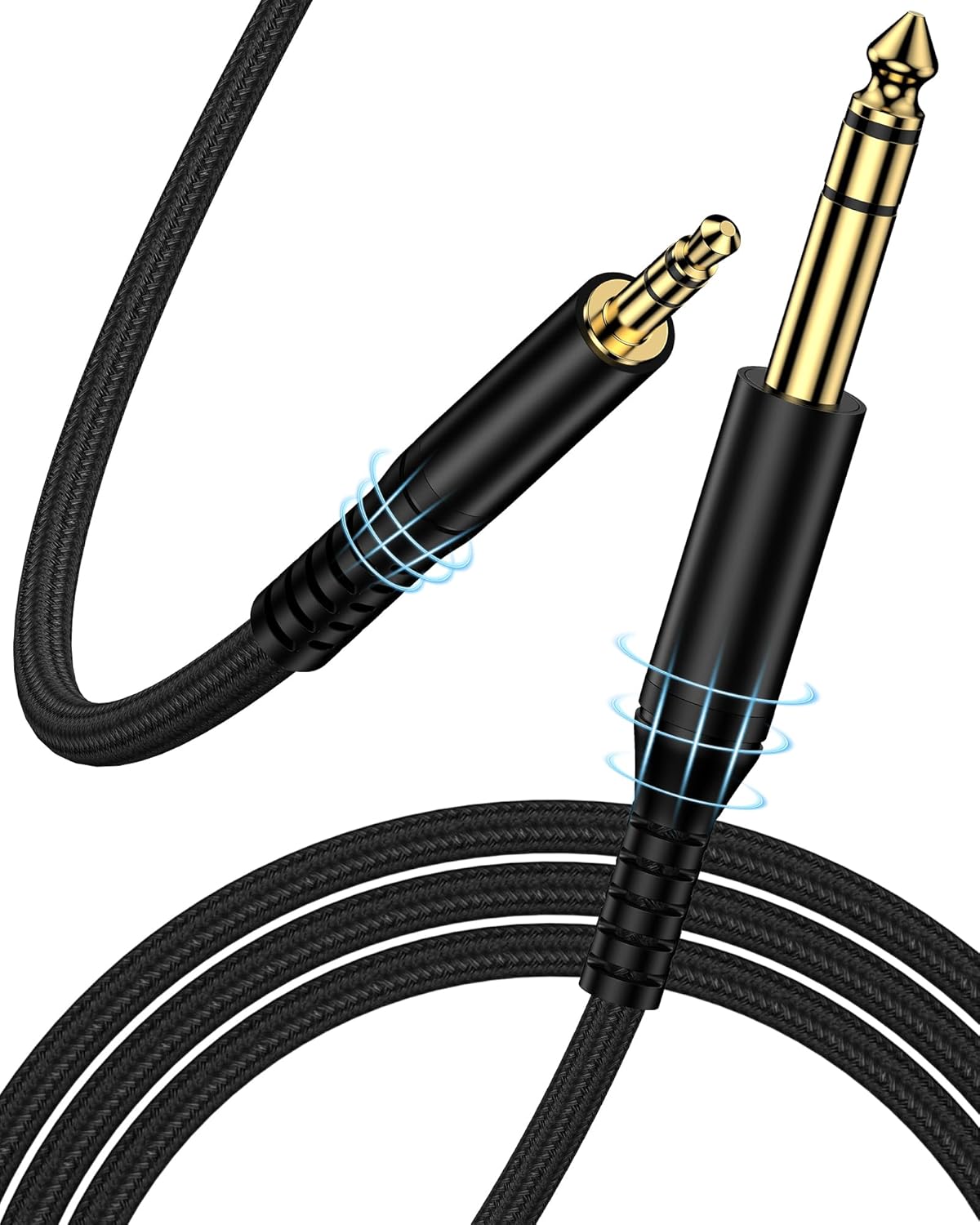 3.5mm 6.35mm 1/4 1/8 6.6ft to Stereo Audio Cable, Braided Male to Male TRS Bidirectional Stereo Aux Cord Audio Jack