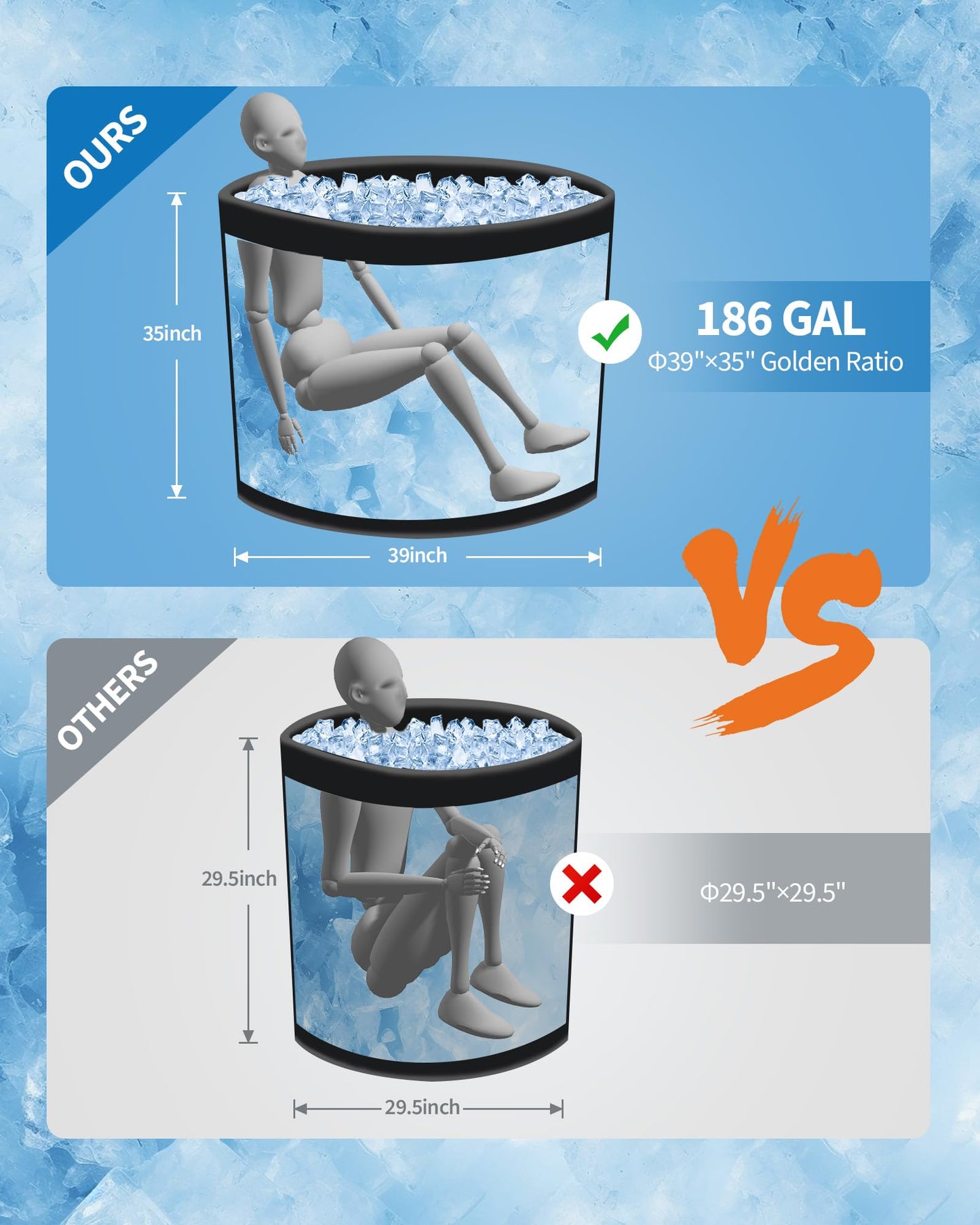 XXL Ice Bath Tub for Athletes, Compatible with Water Chillers, 186-Gallon Inflatable Cold Plunge Tub with Insulated Lid, Portable for Outdoor & Indoor Recovery (White, 186Gallon)