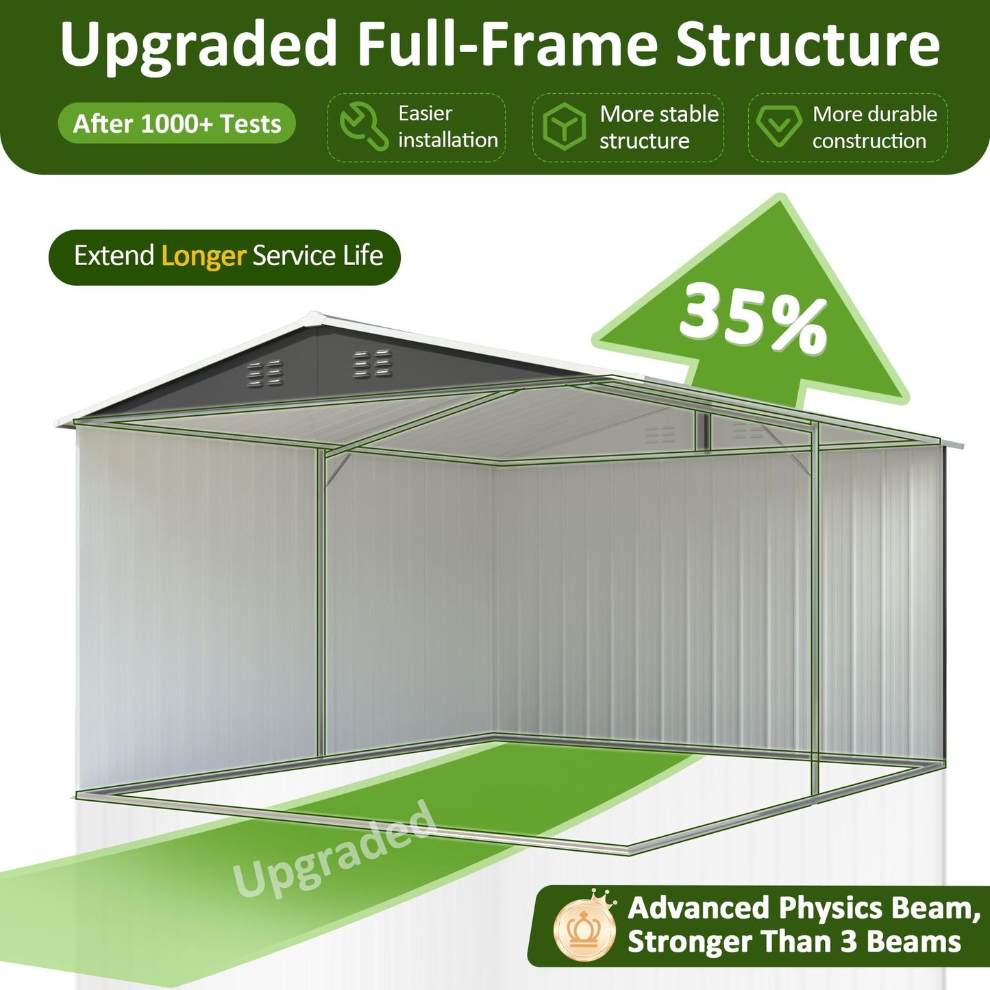 DAUSOLA 8.2x12 FT Outdoor Storage Shed, Metal Garden Tool Shed with Updated Frame Structure and Lockable Doors, Ideal for Backyard Garden Patio Lawn, Grey