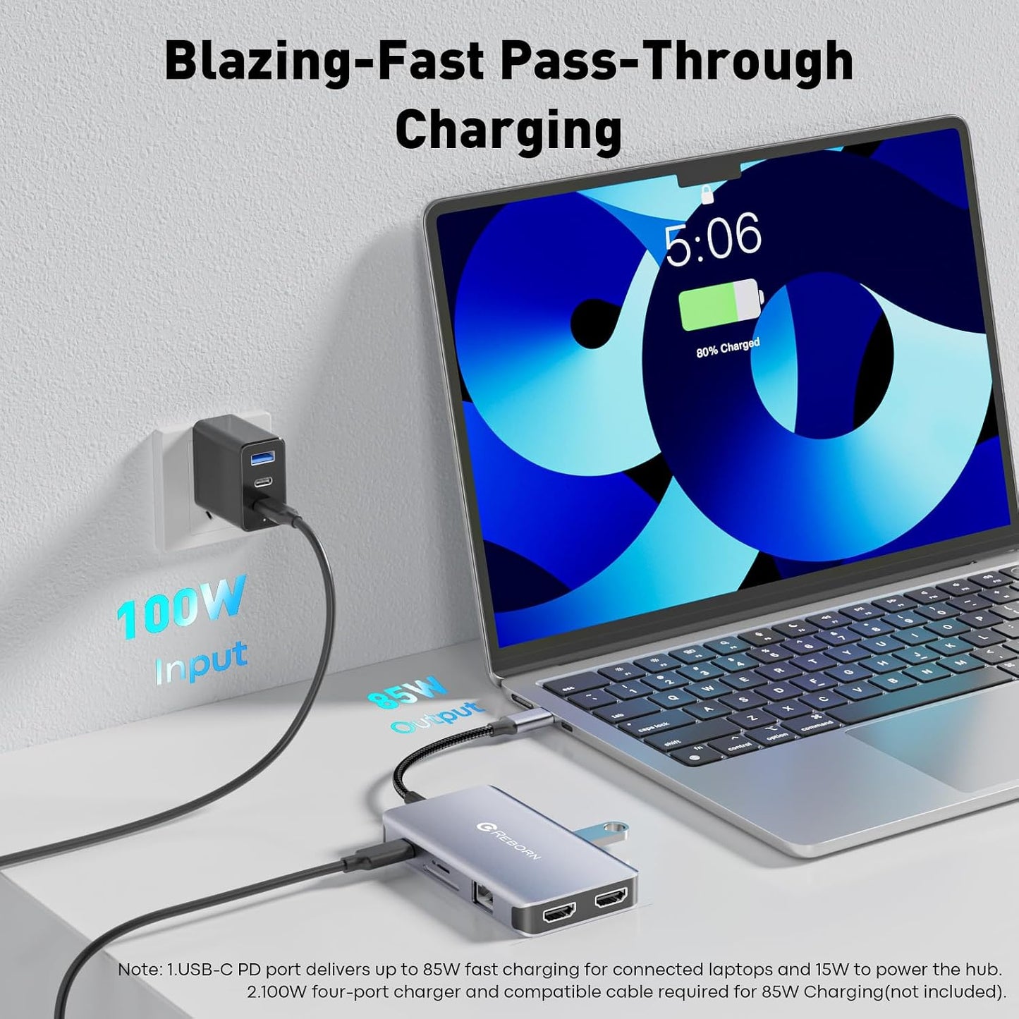 Reborn 9-in-1 4K 2HDMI 1Gbps 5Gbps 3.0, 100W Laptop Docking Station Dual Monitor, USB C Hub Dual Monitor with Ports