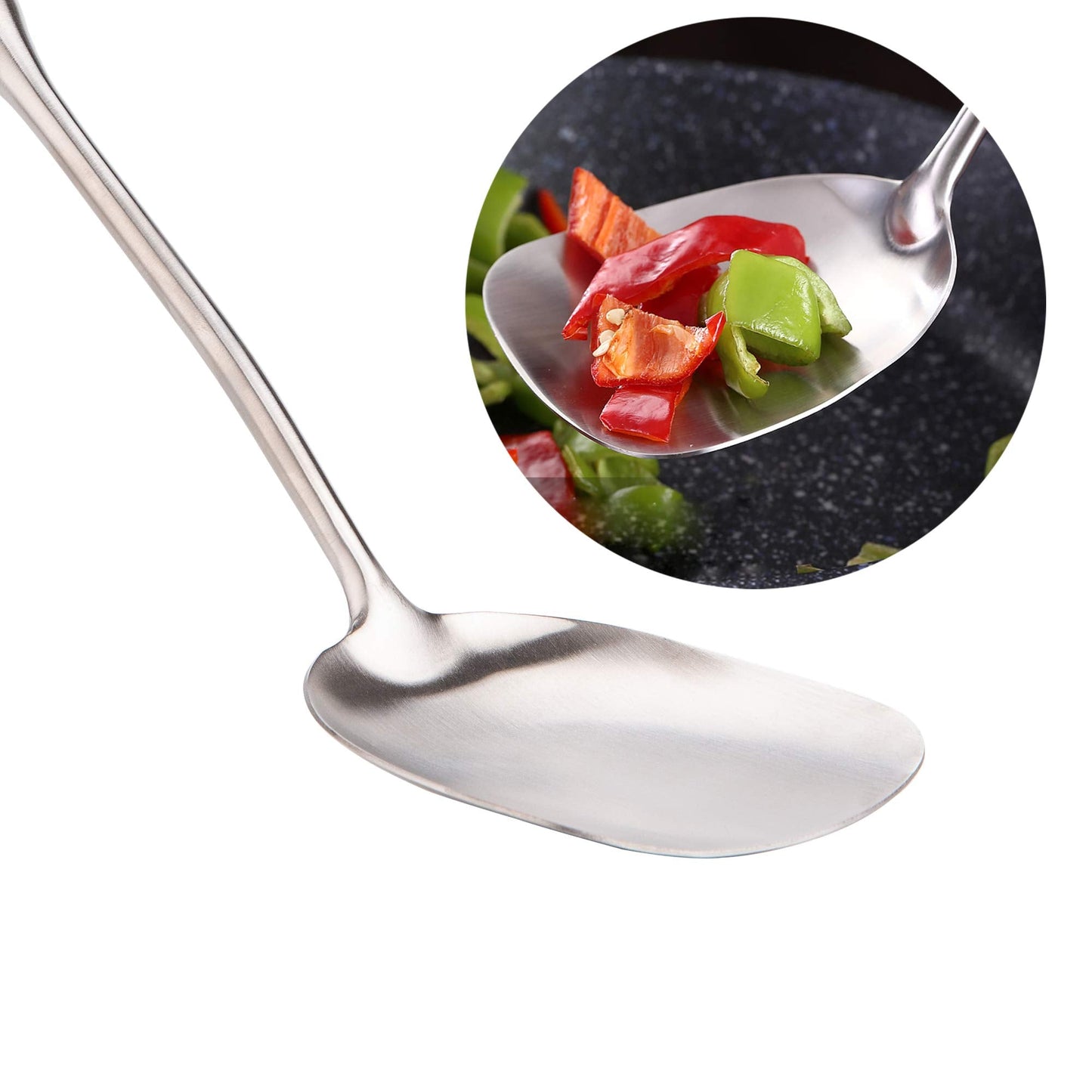 Wok Spatula and Ladle,304 Stainless Steel Utensils.Suitable for home use, hotel, restaurant.13.7-15Inch