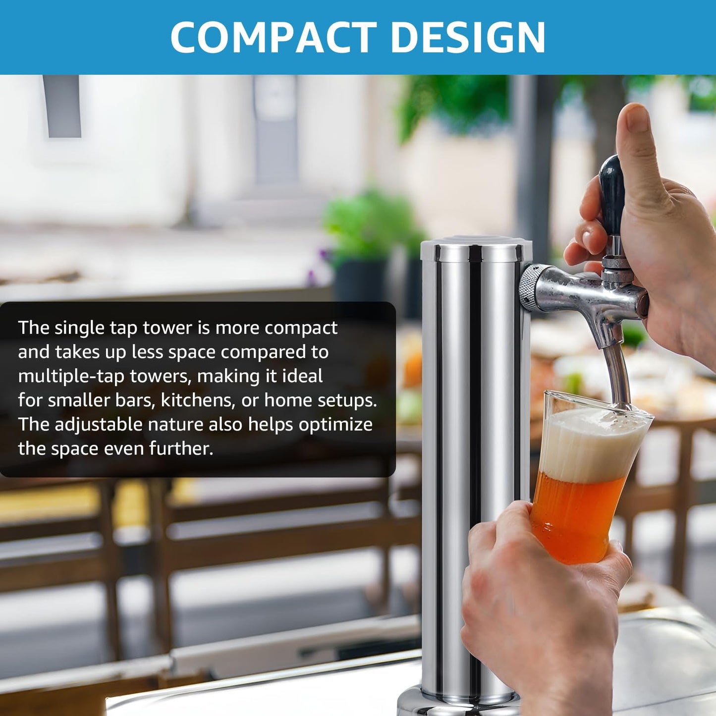 Adjustable Single Tap Tower Kegerator Tower, Draft Beer Tower Keg Tower with Kegerator Parts, Stainless Steel Core Pre-assembled Beer Line Beer Tower Dispenser for Homebrew