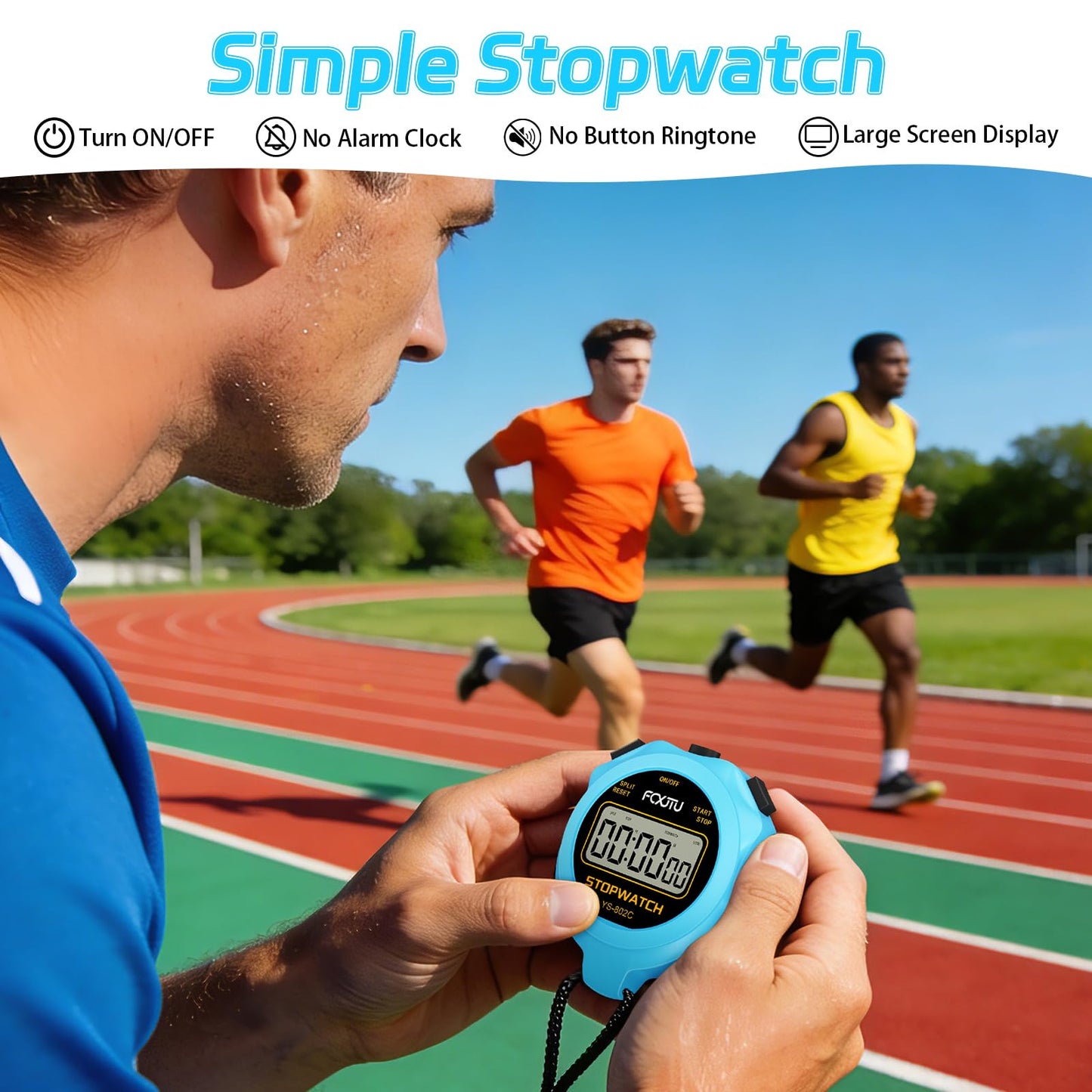 FCXJTU Digital Simple Stopwatch Timer, No Bells, No Alarm, Simple Basic Operation, Silent, Clear Display, ON/Off, Large Display for Running Training Sports Kids Coaches Referees Teachers