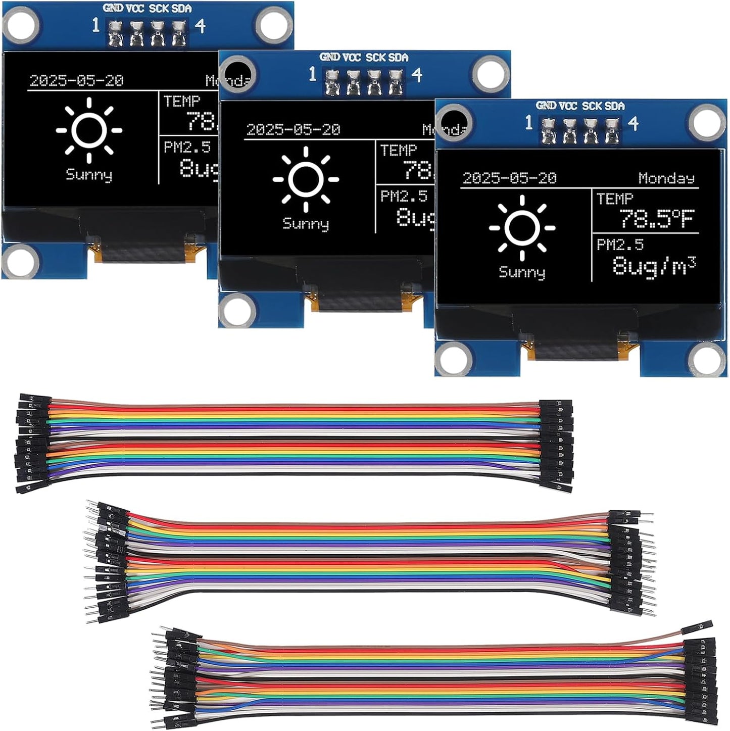 AITRIP 3PCS 1.3 Inch I2C 128x64 SH1106 IIC OLED Display Module Pixel Screen Module with Breadboard Jumper Wires M/F M/M
