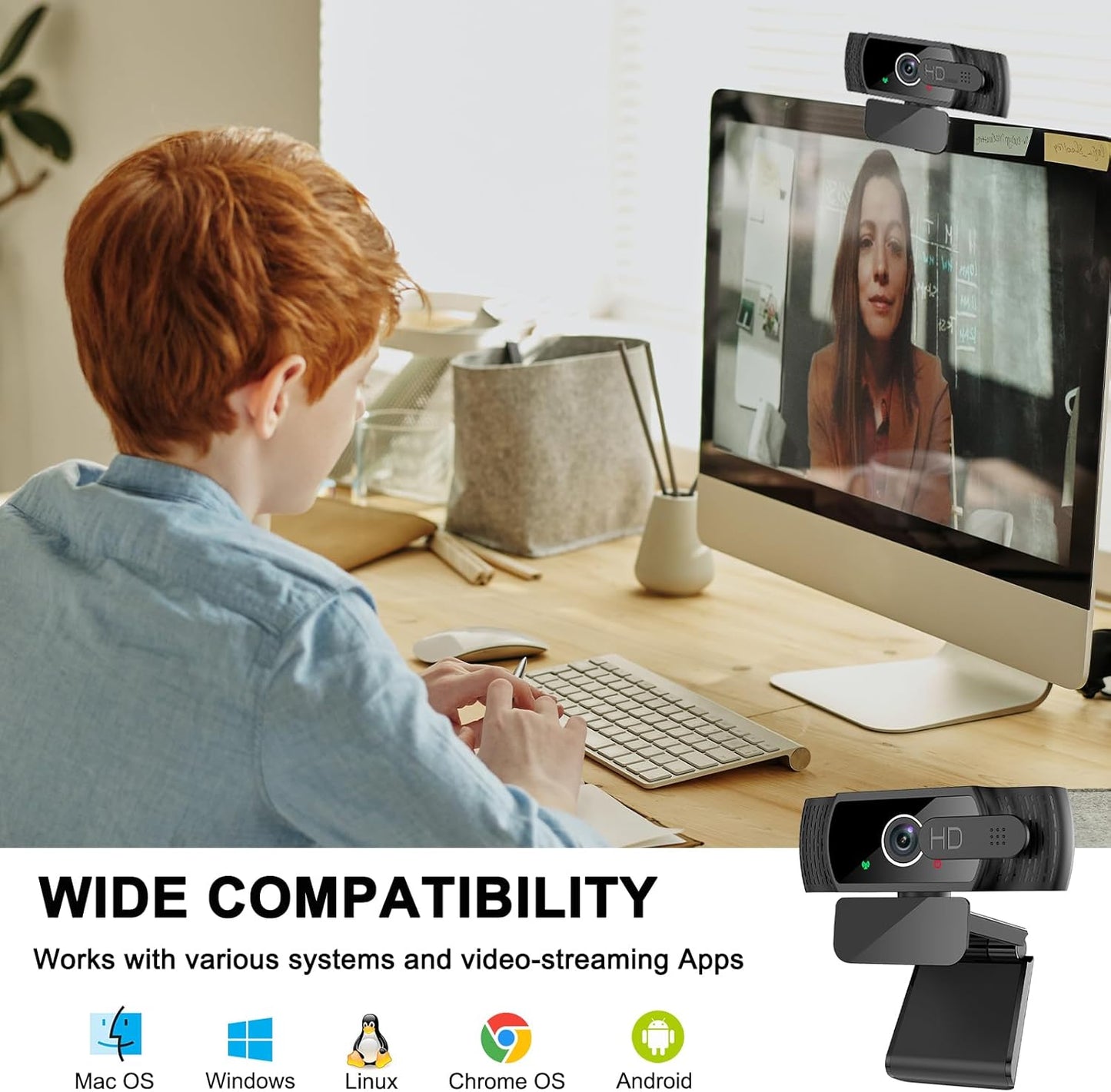 skybess 1080P 110 HD Webcam, Live Stream Web Camera with Microphone and Privacy Cover - View USB Webcam for PC Zoom
