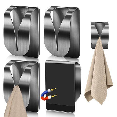 KIHOGEM 4Pcs Magnetic Towel Hook Holder, Super Strong Magnet Kitchen Towel Hanger for Refrigerator, Stainless Steel Dish Rag Holder for Fridge RV Garage