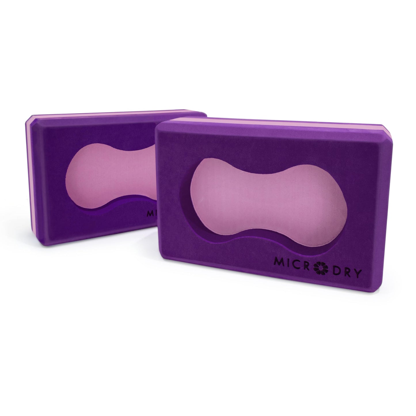 Microdry Sure-Grip Yoga Blocks, Set of 2 – Non-Slip Foam Blocks with Ergonomic Grip Cutout for Stability, Wrist Support, Flexibility & Balance Purple/Pink