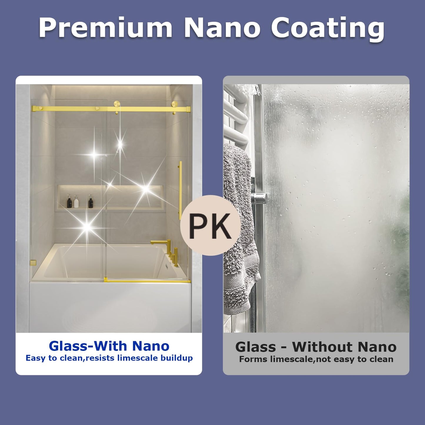 YSTISUON Brushed Gold Frameless Single Sliding Bathtub Shower Door, 54"-60" W x 60" H, 5/16"(8mm) Clear Tempered Glass with Explosion-Proof Film, Water Repellent EZ Clean Bath Glass Door for Tub