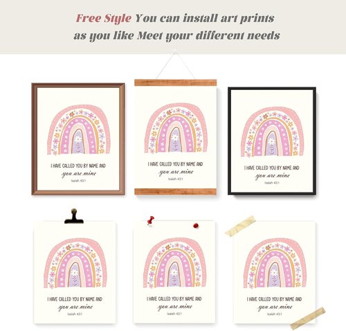 LARTSFRO Kids Bible Wall Art - Inspirational Pink Flower Prints for Nursery | Set of 4 Unframed 10x8 Inch Decor