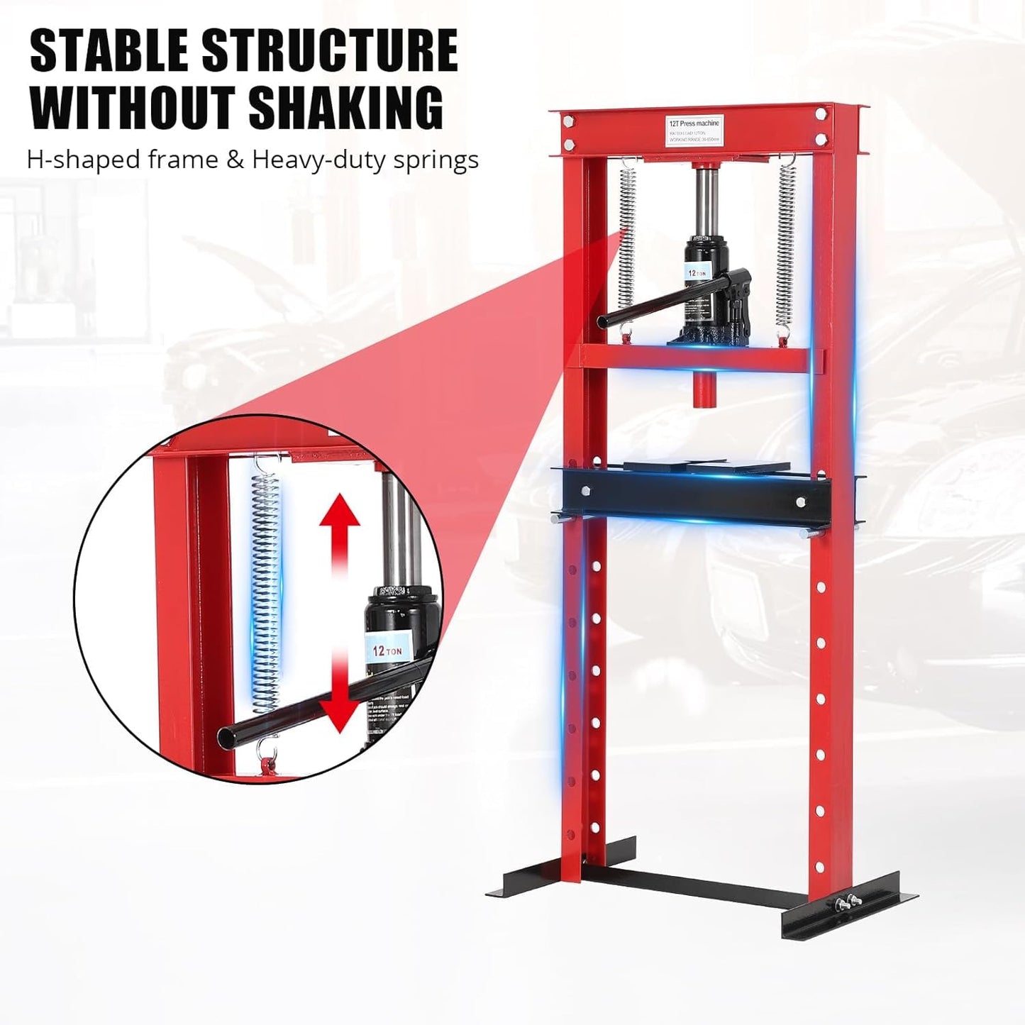 GarveeTech 20 Ton Hydraulic Press, Heavy-Duty Adjustable H-Frame Garage Floor Shop Press with Stamping Plates to Straighten Bend or Press Parts, for Straightening/Automotive Repair/Garage Use