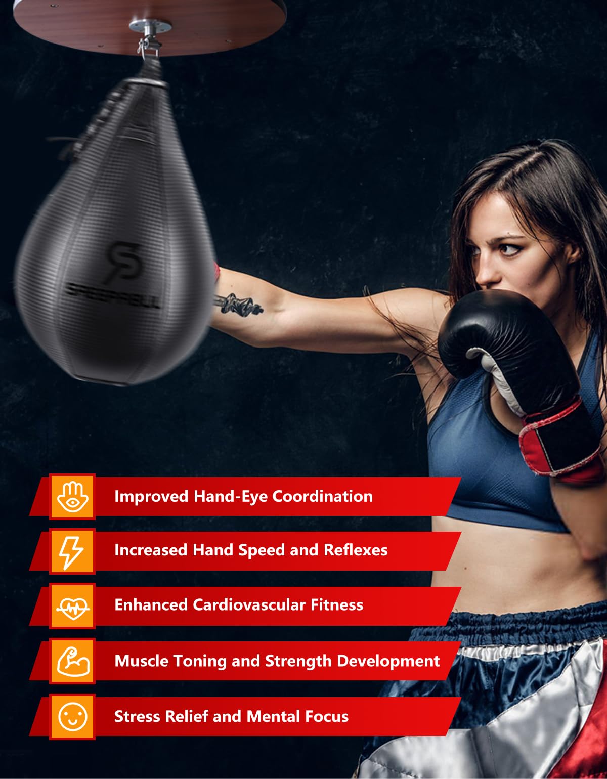 SAEEPABUL Speed Bag,Speed Bag for Boxing,PU Leather Reflex Training Pear Shaped Punching Bag,Fast Reaction Skills Development Perfect for Kids Teens Adults Boxing Coaches Black