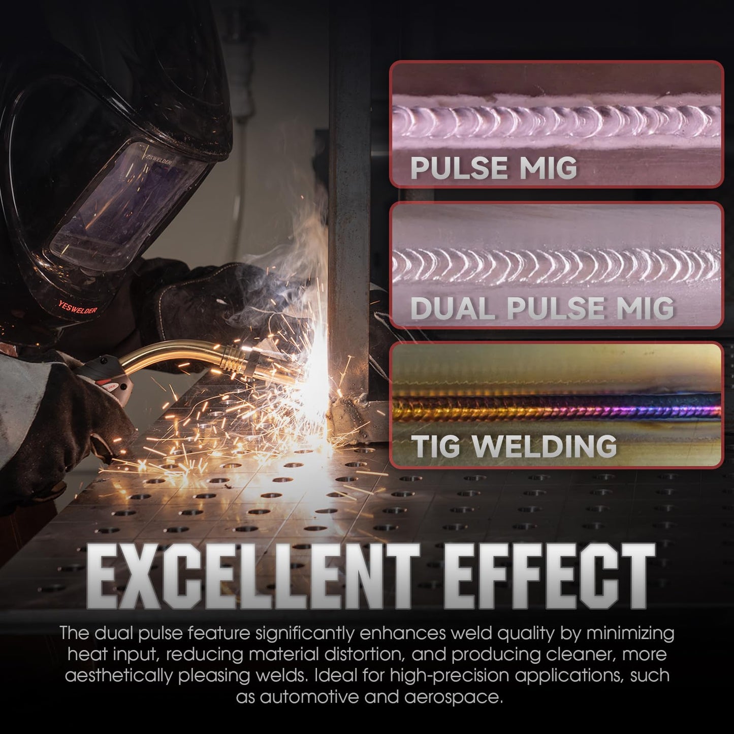 YESWELDER Multifunctional MIG Welder, Dual Pulsed 7-Inch LCD Screen 120V/240V, 6-In-1 MIG/Pulsed MIG/Flux Core/Spool Gun Compatible/Lift TIG/Stick Welding Machine DP200