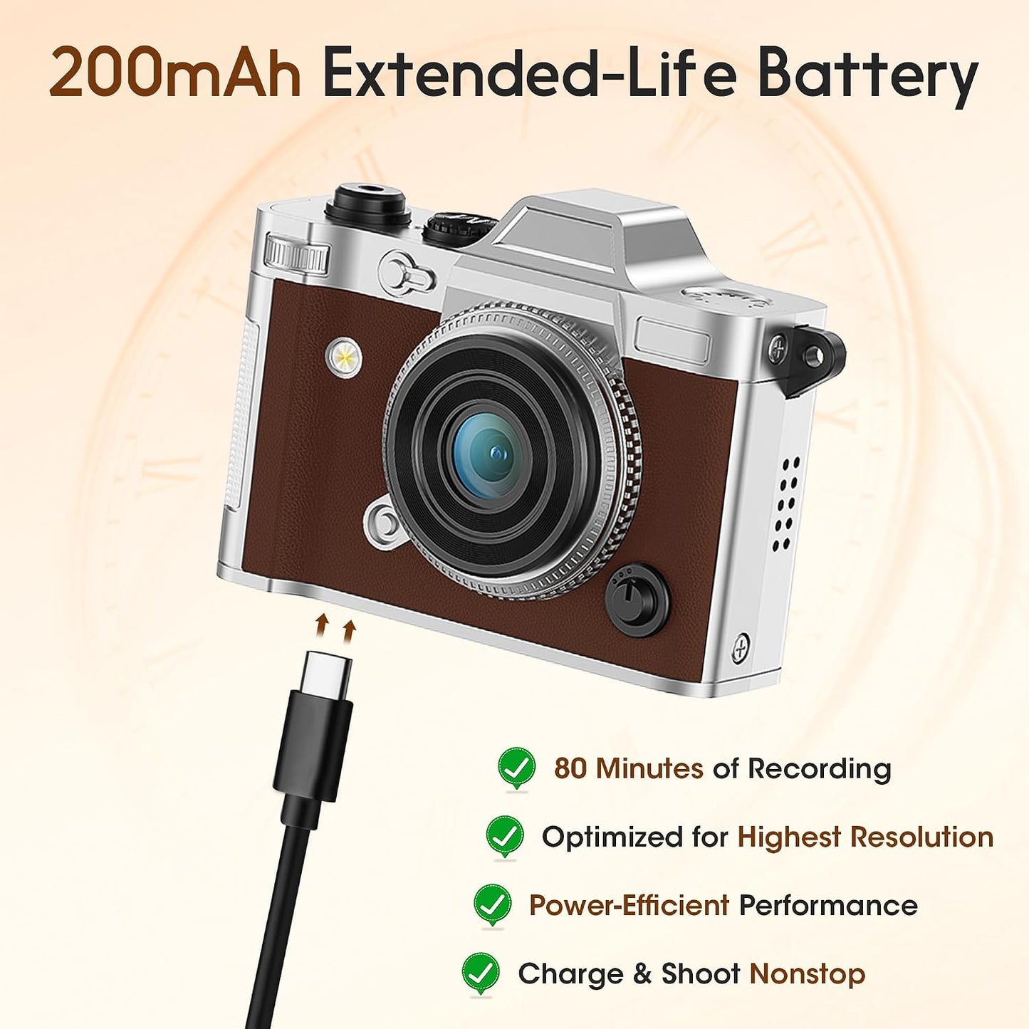 Dienspeak 16GB 2K Tiny Digital Camera, Vintage Mini Keychain Camera for Teens & Beginners, Premium Leather Portable