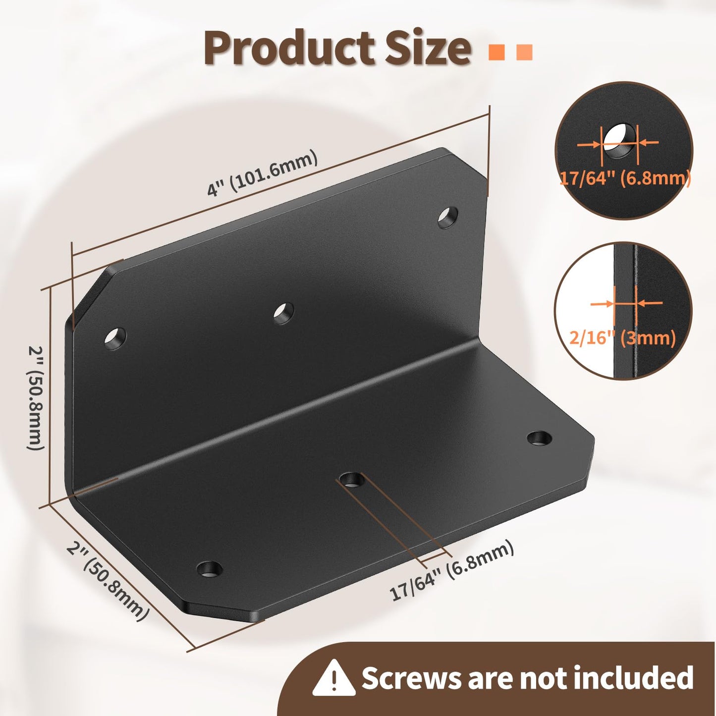 SecureLatch 4 Inch Heavy Duty Galvanized L Bracket, 90 Degree Angle Bracket for Wood, 4"×2"×2" Metal Corner Brace for Floating Shelves, Table, Framing, Fence, Deck, Furniture (Black-16PCS)