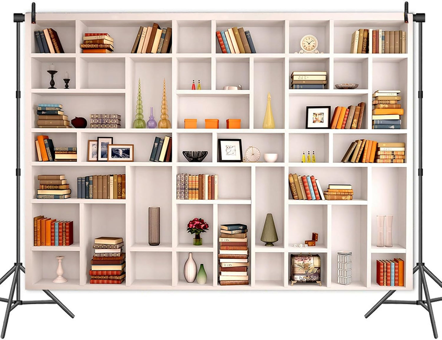 CGXINS (8X6 White Bookshelf Office Backdrop Photo Backdrop Video Conference Zoom Backdrop Home Office Decoration Banner