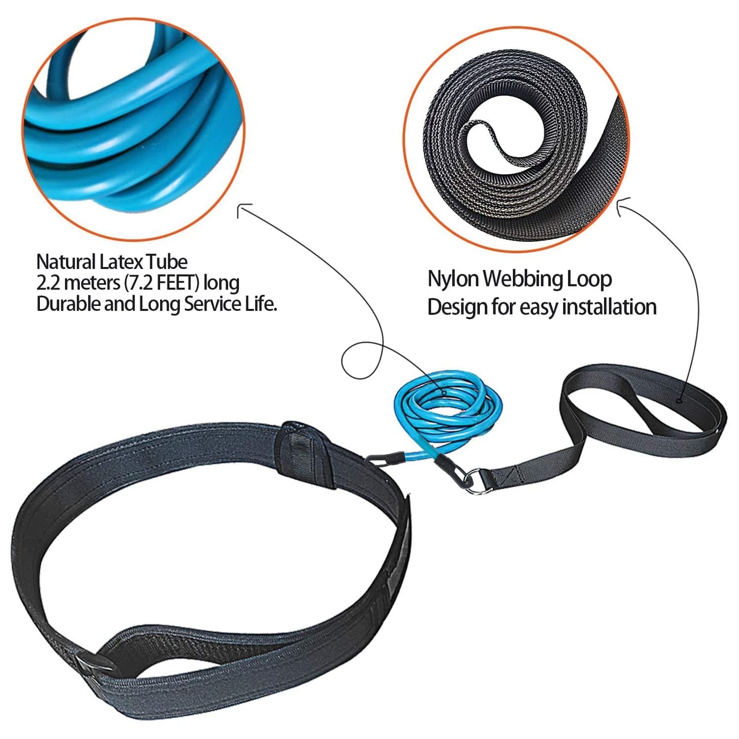 UCEDER Swim Belt Swim Training Belt with 2.2M Bungee Cord Adjustable Swim Tether for Swim in Place Swimming Pool Trainer Belt for Stationary Harness Aquatic Resistance Water Exercise (Black)