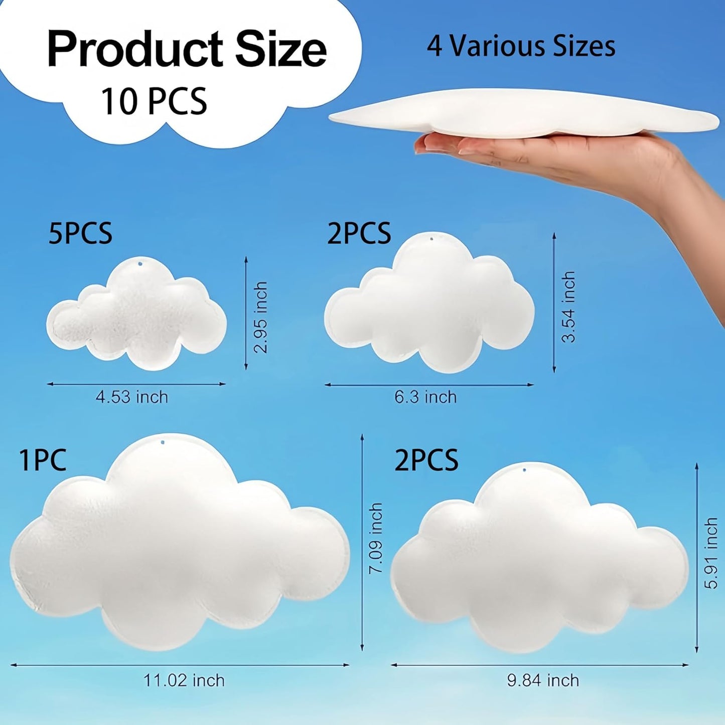 Skiennix 3D Cloud Decorations - Hanging White Felt Clouds for Nursery & Party Decor | 10-Piece Set