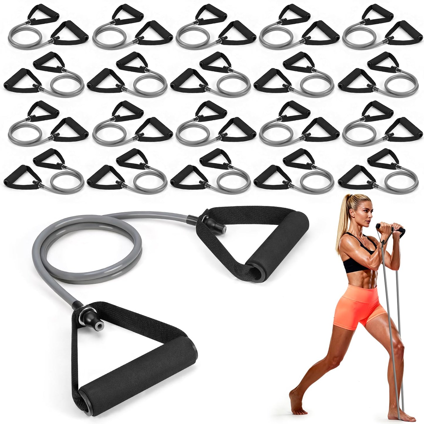 GHCTFE 20PCS Resistance Bands with Handles for Gym Members Sports Class Students Gift, Exercise Bands 20 Lb for Full Body Training, Strength & Rehab Recovery, Fitness Tube Bands for Men and Women