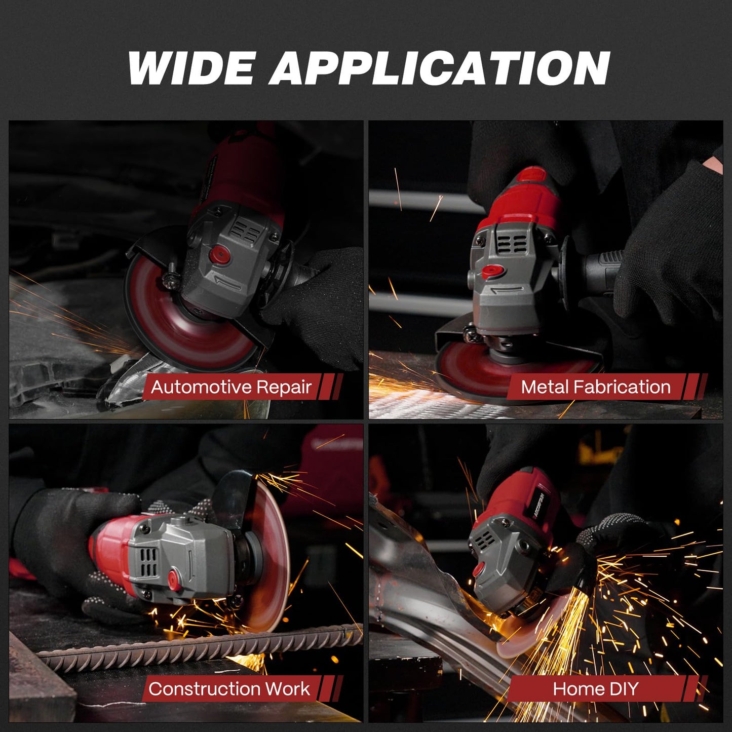 ARCCAPTAIN Angle Grinder Kit, 4-1/2 to 5",【Paddle Switch】9500RPM 1200W Brushless Power Motor Cordless Angle Grinder with 2PCS 4.0AH Batteries, 180°Rotatable Grinder Tool for Cutting/Grinding/Polishing