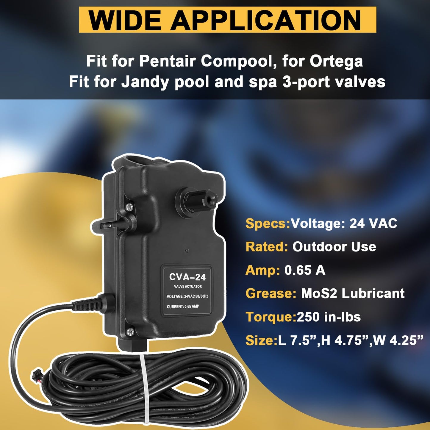 mooncar CVA-24T Valve Actuator fit for All 24VAC Control Systems,Replacement for Pentair 263045 Valve Actuator,for 2 or 3 Port Valves,24 Volt AC, 180 Degree Rotation, 3-Wire, 25-Feet