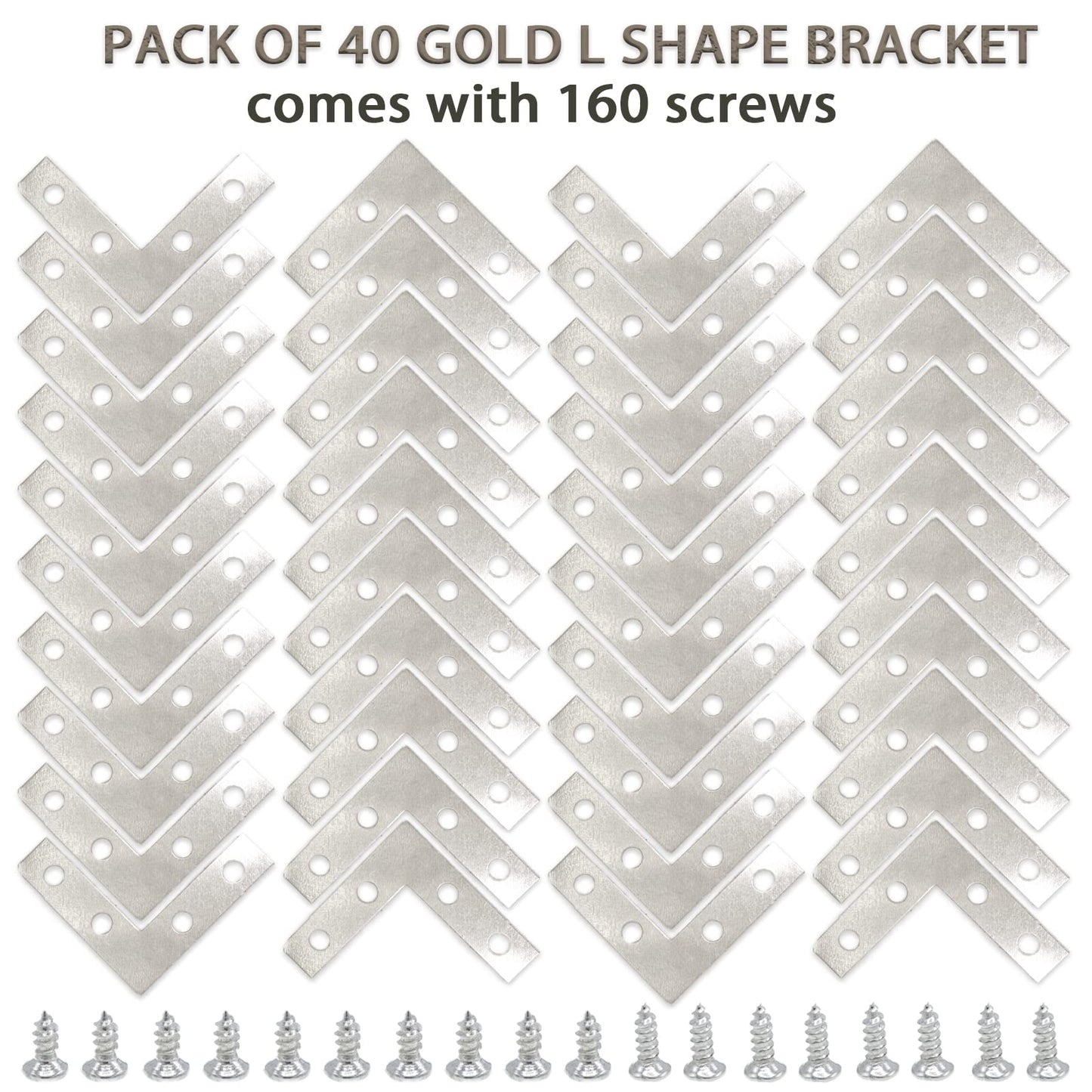 Joyangy 40 Pack Silver L Corner Brackets, 1.5x1.5inch Small Decorative Iron Corner Braces for Wood, Metal Flat Bracket Braces for Furniture, Shelf Support, Home and DIY Projects