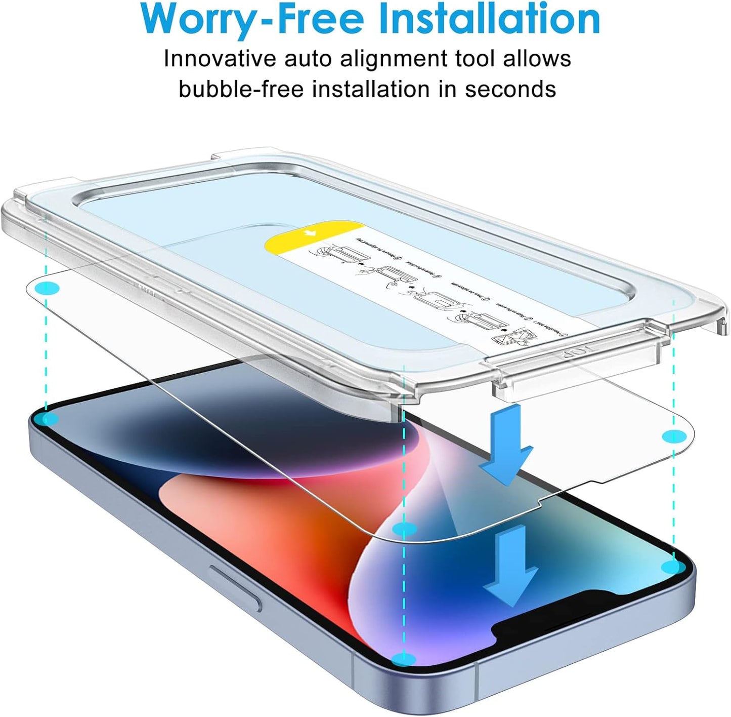 14 6.7-Inch, 2-Pack JETech One Touch Install Screen Protector for iPhone Plus Full Coverage Tempered Glass Film, Auto