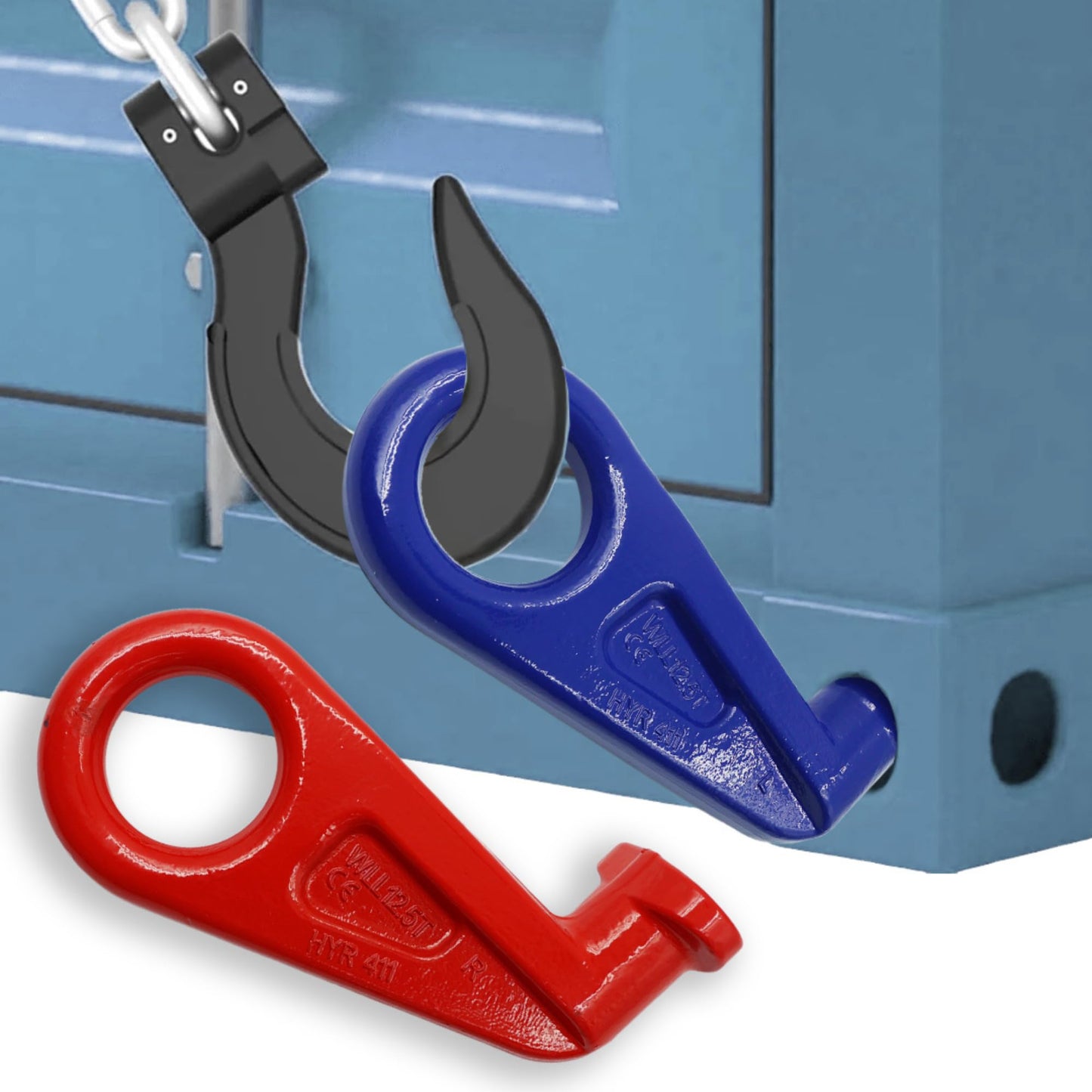 Shipping Container Lifting Hooks – USA Containers - Left & Right 45° Alloy Steel Hooks, 28,000 lb WLL Each (2 Pack)