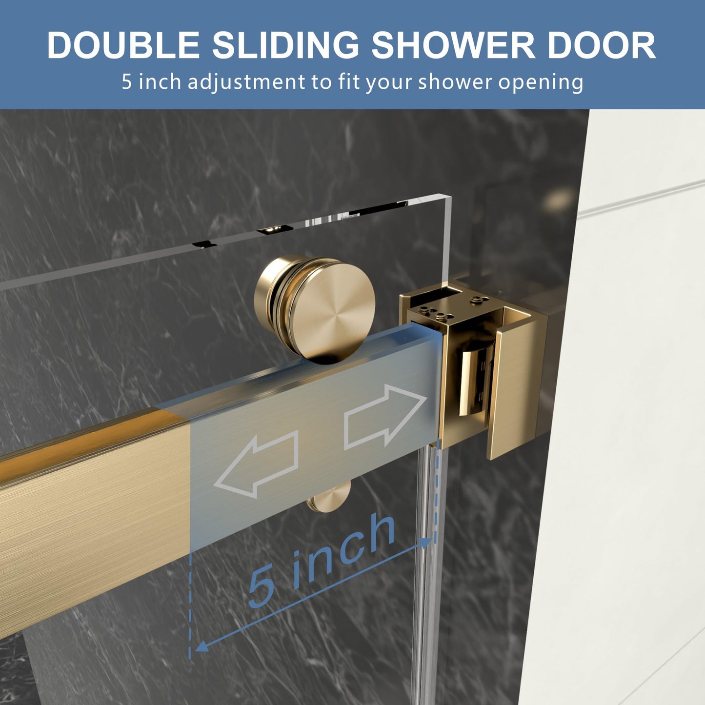 50-54" W x 76" H Frameless Shower Door, Double Sliding Glass Shower Door with 5/16" (8mm) Clear SGCC Tempered, Roller Disc System, 304 Stainless Steel (Brushed Gold, 50-54" W*76" H)
